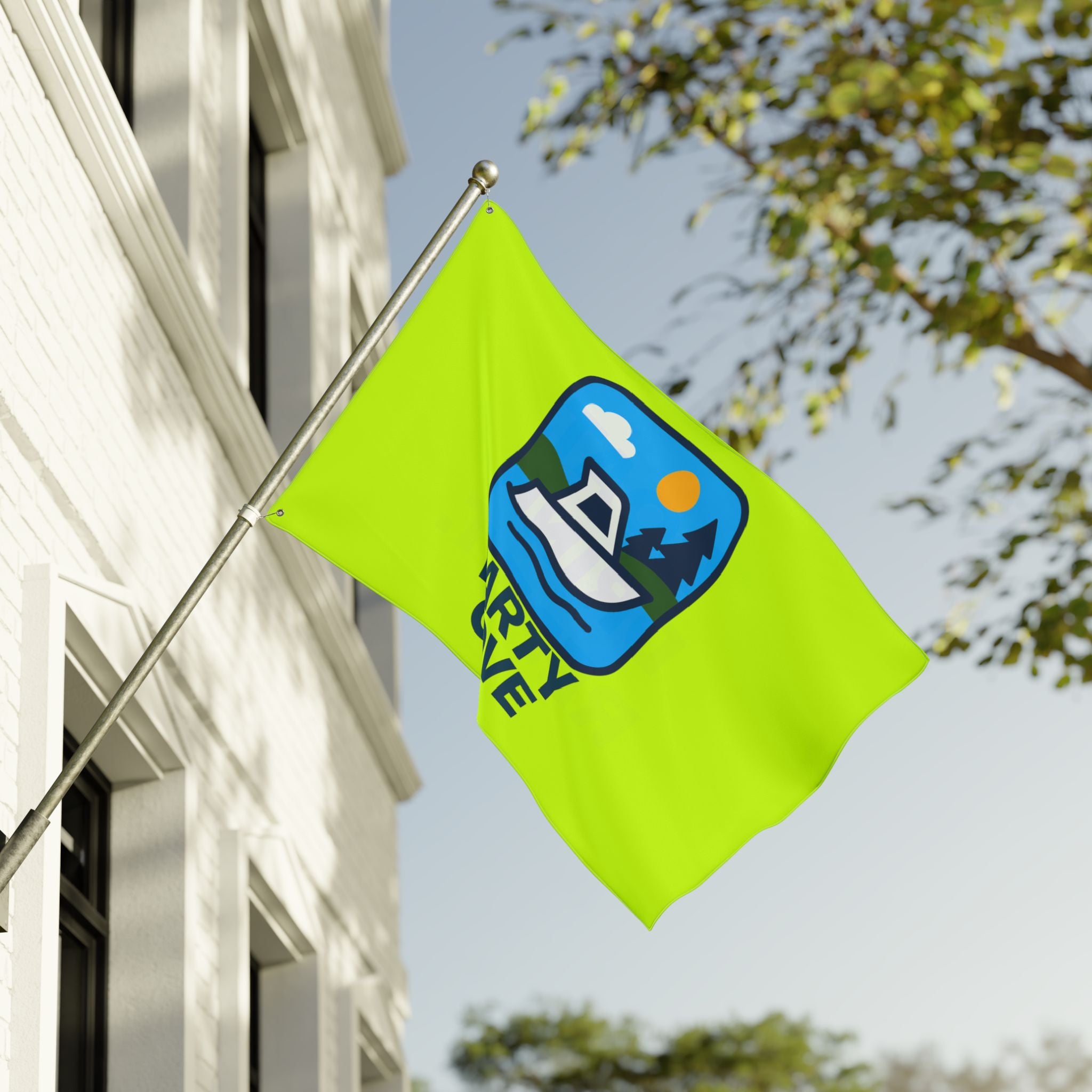 Neon Yellow Double-Sided Flag — 'Party Cove' Boat Design & 'Boat. Drink. Repeat.' Flag