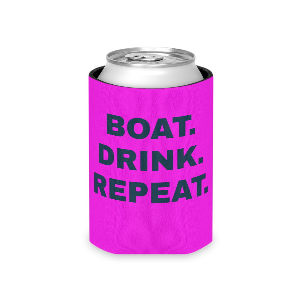 Neon Pink Can Cooler - 'Party Cove' Boat Drink Koozie (Boat. Drink. Repeat.)