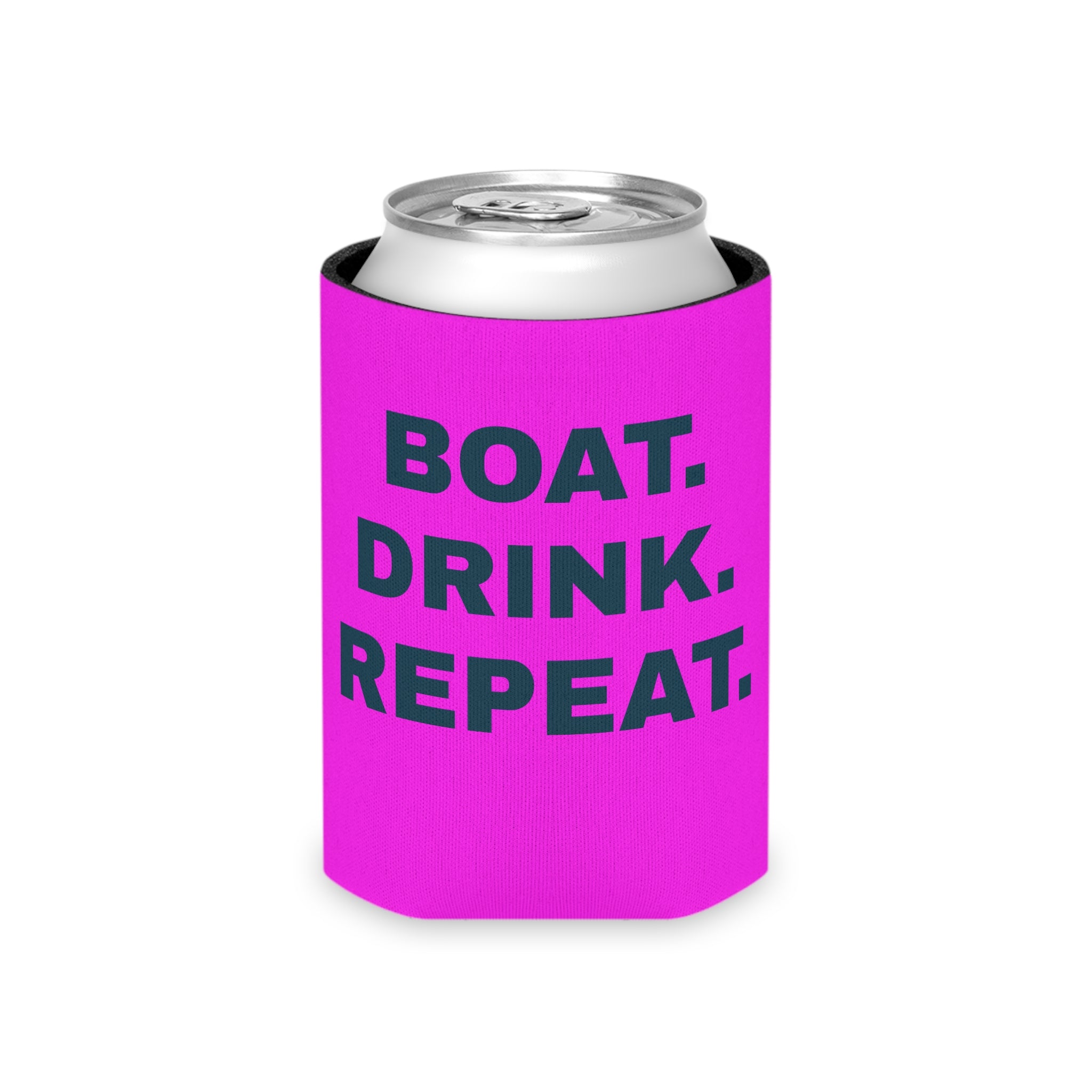 Neon Pink Can Cooler - 'Party Cove' Boat Drink Koozie (Boat. Drink. Repeat.)