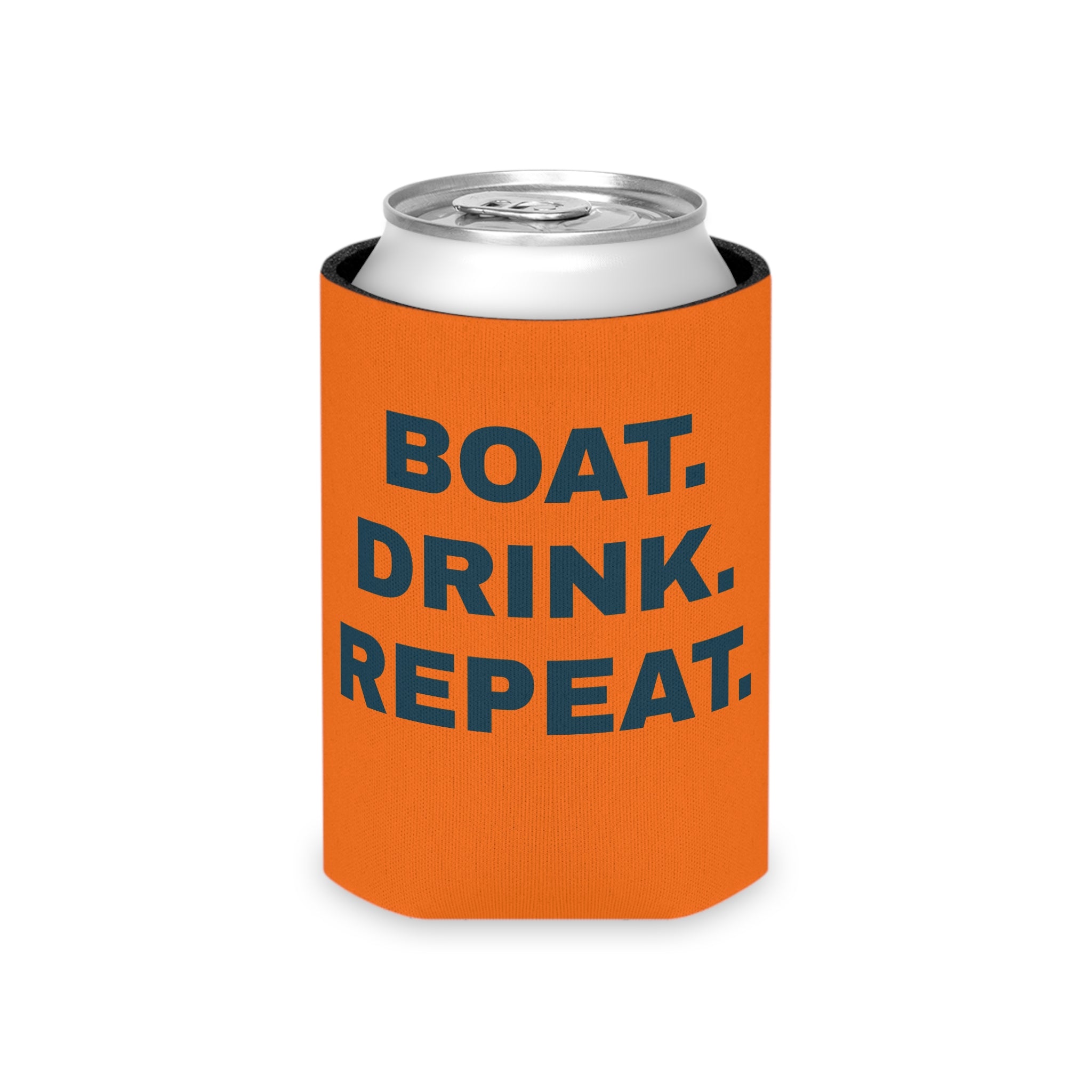 Neon Orange Party Can Cooler - 'Party Cove' Boat Drink Koozie (Boat. Drink. Repeat.)