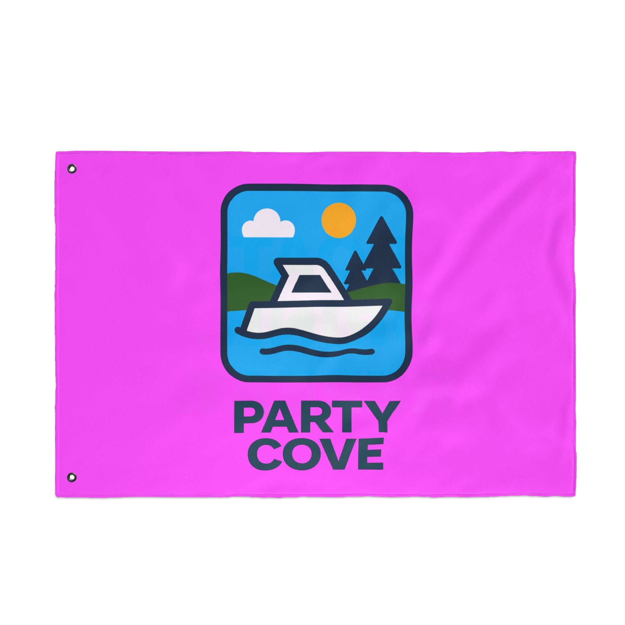 Neon Pink Double-Sided Flag — 'Party Cove' Boat Design & 'Boat. Drink. Repeat.' Flag