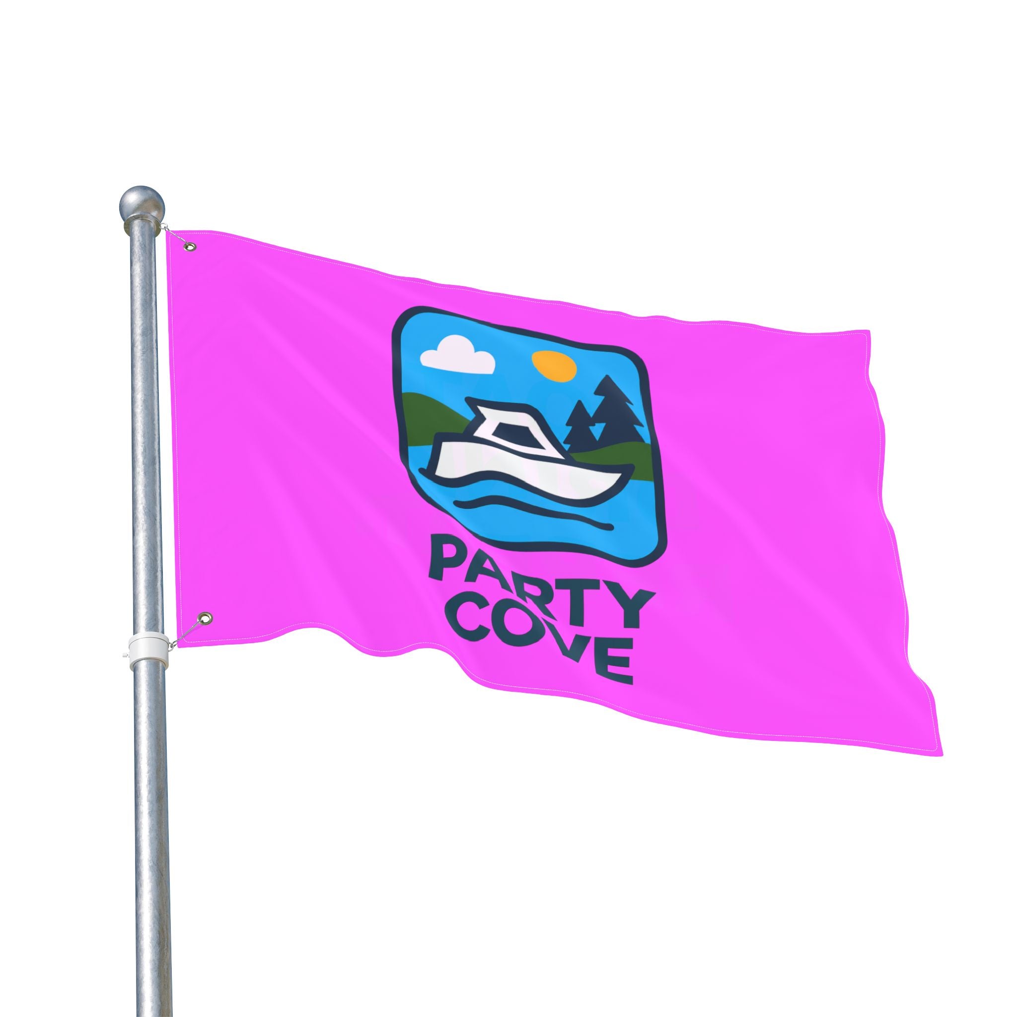 Neon Pink Double-Sided Flag — 'Party Cove' Boat Design & 'Boat. Drink. Repeat.' Flag