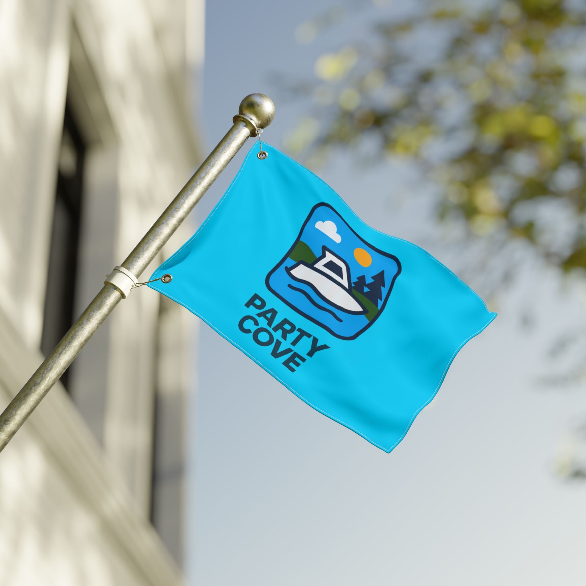Neon Blue Double-Sided Flag — 'Party Cove' Boat Design & 'Boat. Drink. Repeat.' Flag