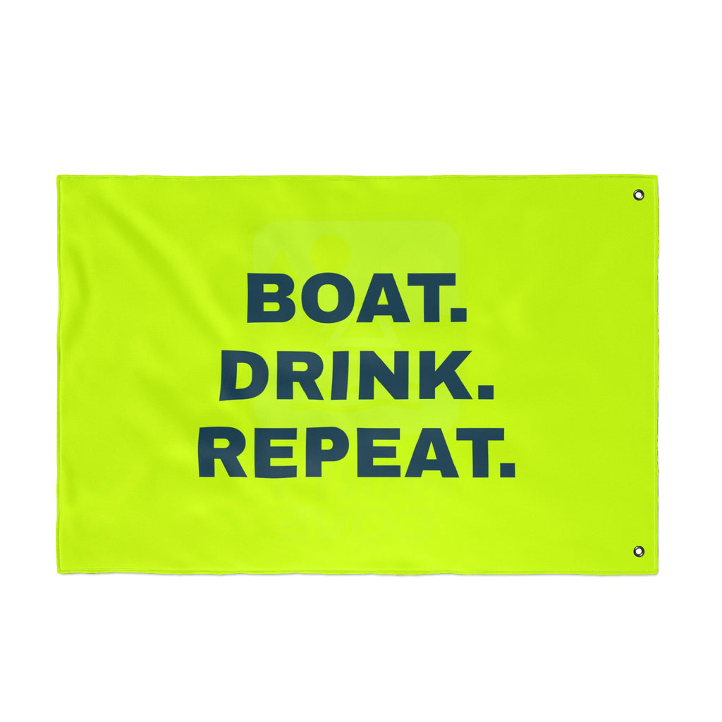 Neon Yellow Double-Sided Flag — 'Party Cove' Boat Design & 'Boat. Drink. Repeat.' Flag