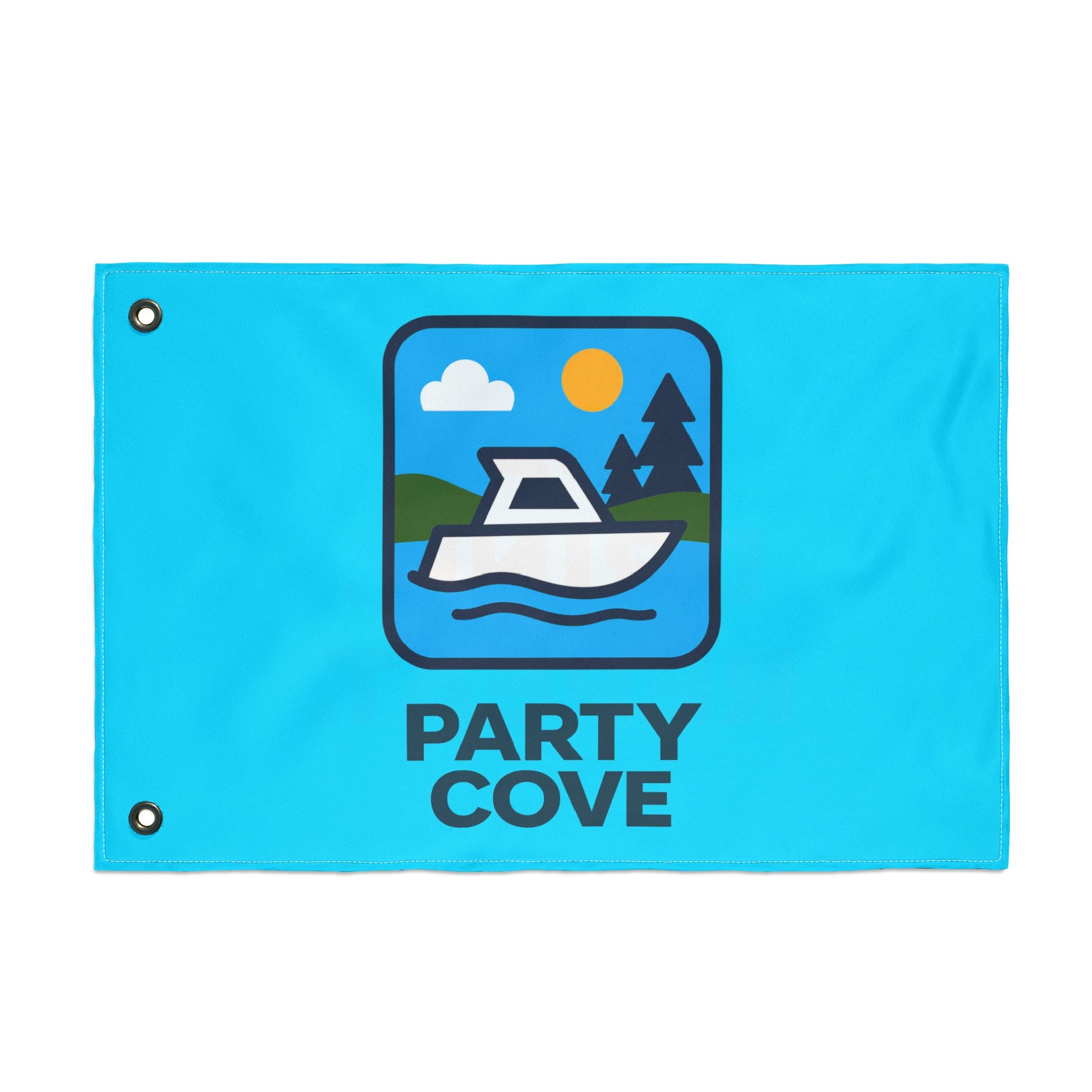 Neon Blue Double-Sided Flag — 'Party Cove' Boat Design & 'Boat. Drink. Repeat.' Flag
