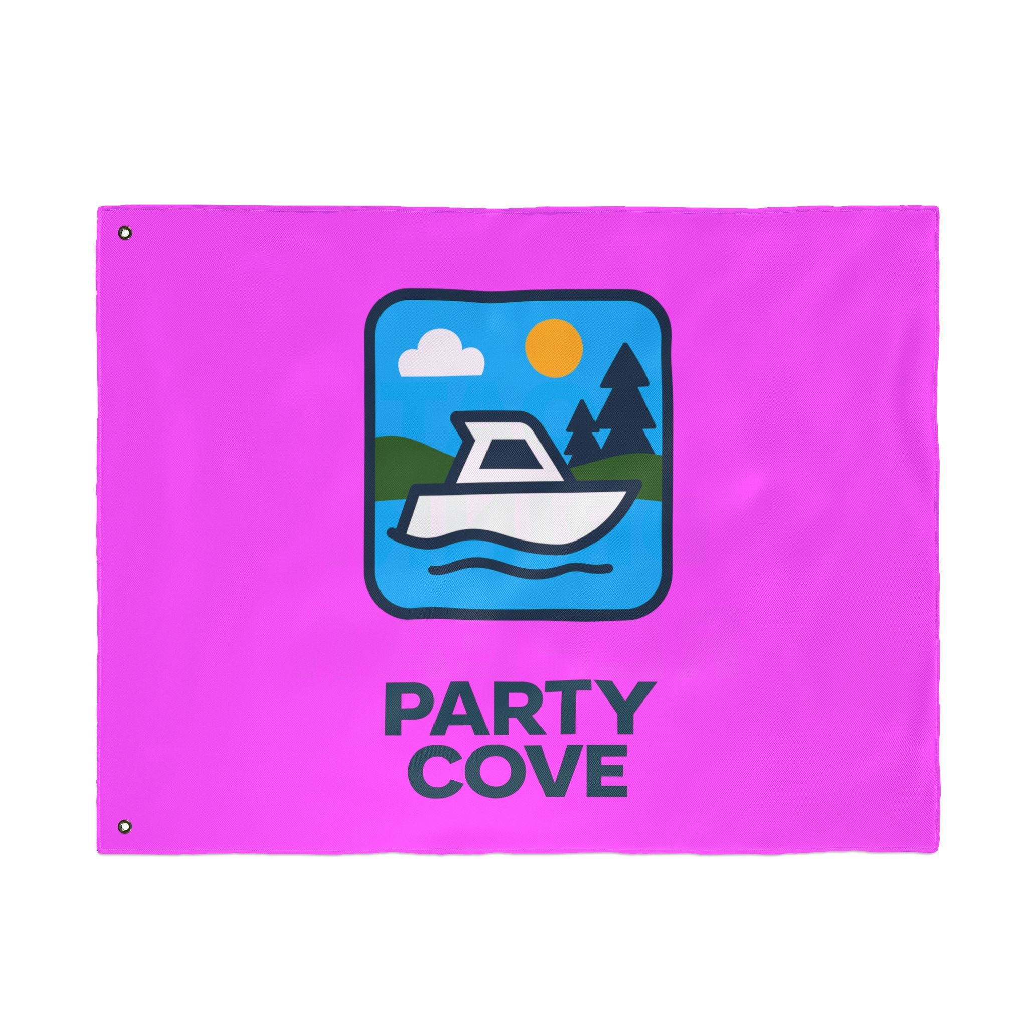 Neon Pink Double-Sided Flag — 'Party Cove' Boat Design & 'Boat. Drink. Repeat.' Flag