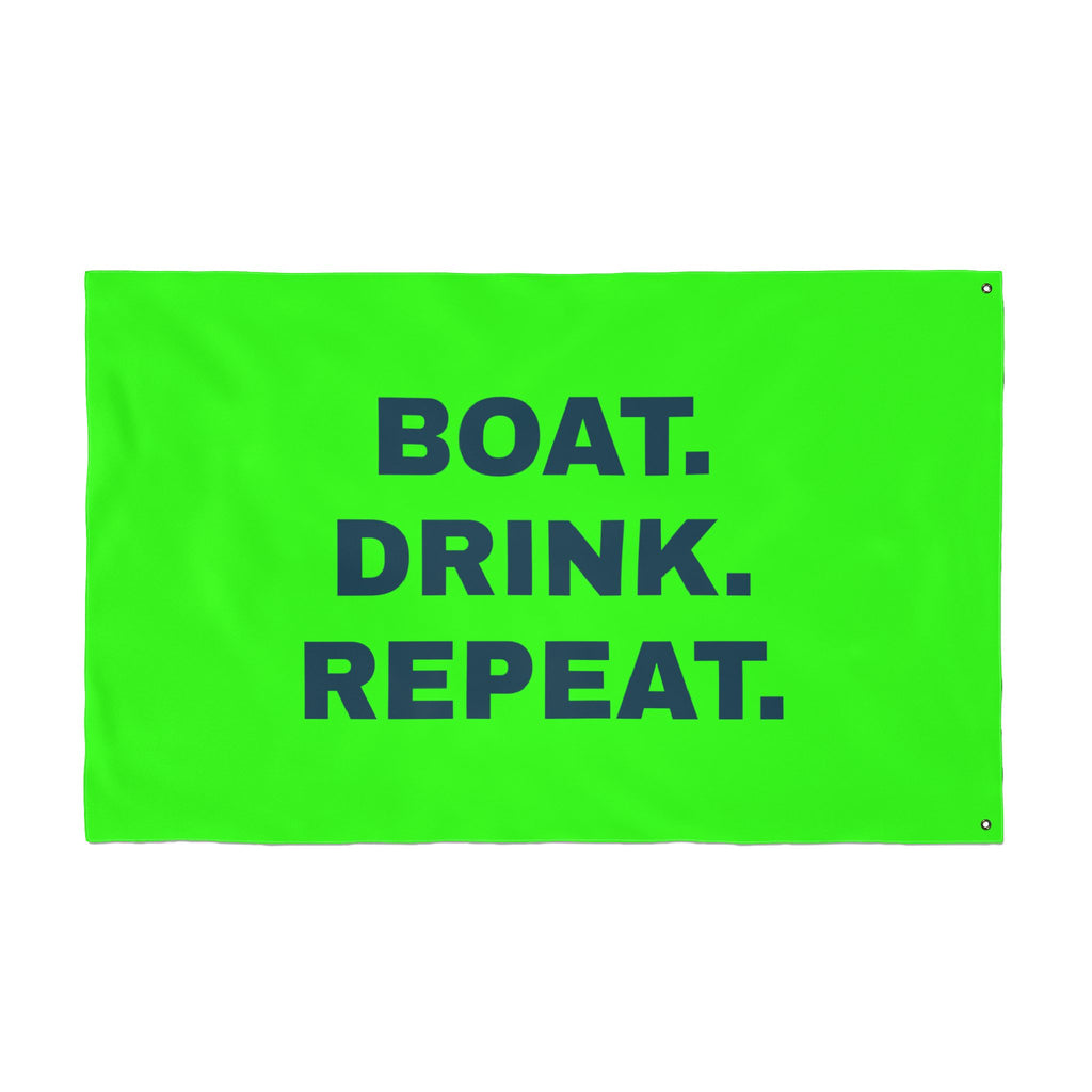 Neon Green Double-Sided Flag — 'Party Cove' Boat Design & 'Boat. Drink. Repeat.' Flag
