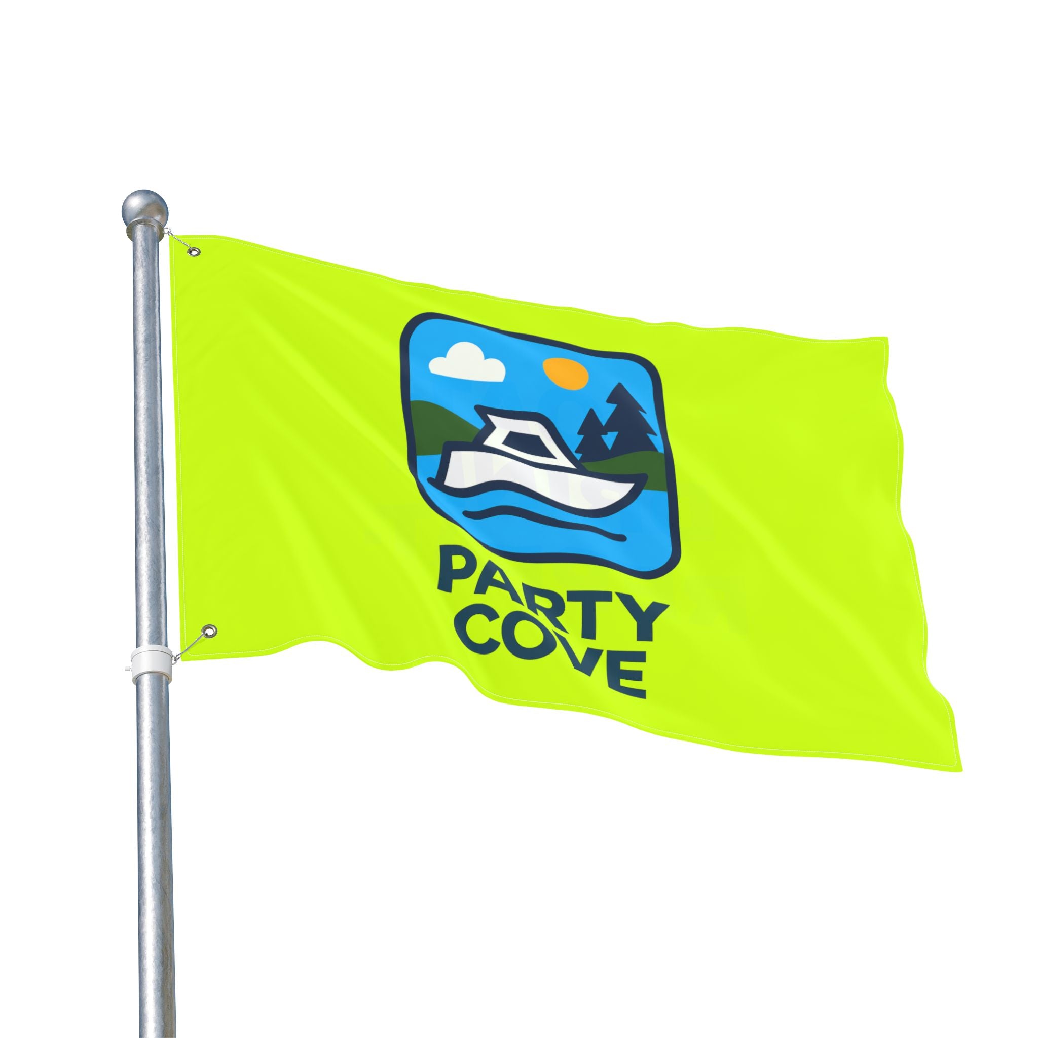 Neon Yellow Double-Sided Flag — 'Party Cove' Boat Design & 'Boat. Drink. Repeat.' Flag