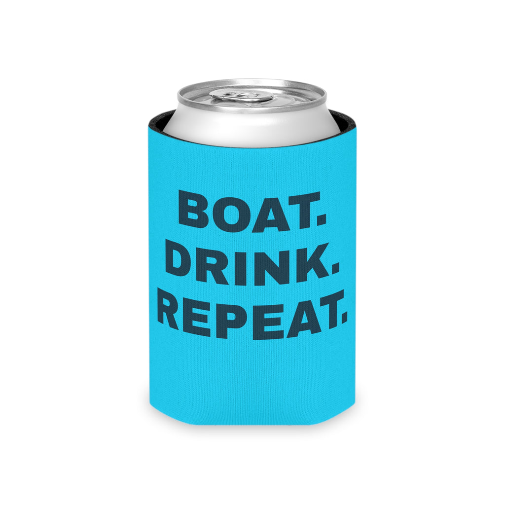Neon Blue Can Cooler - 'Party Cove' Boat Drink Koozie (Boat. Drink. Repeat.)
