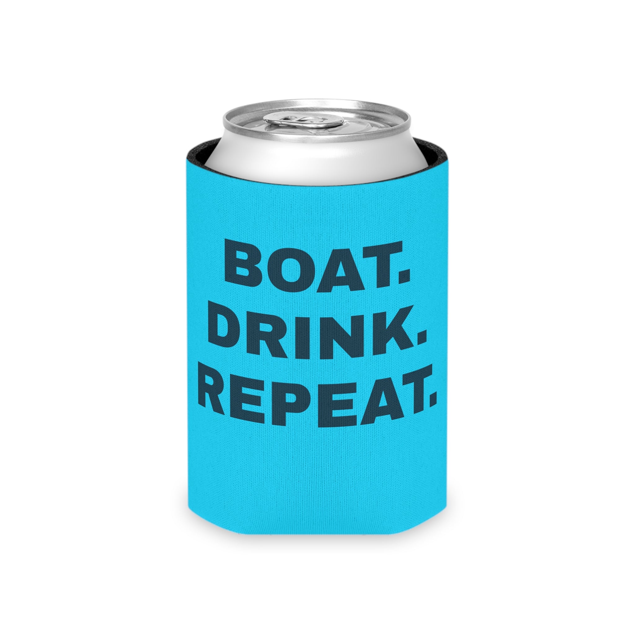 Neon Blue Can Cooler - 'Party Cove' Boat Drink Koozie (Boat. Drink. Repeat.)