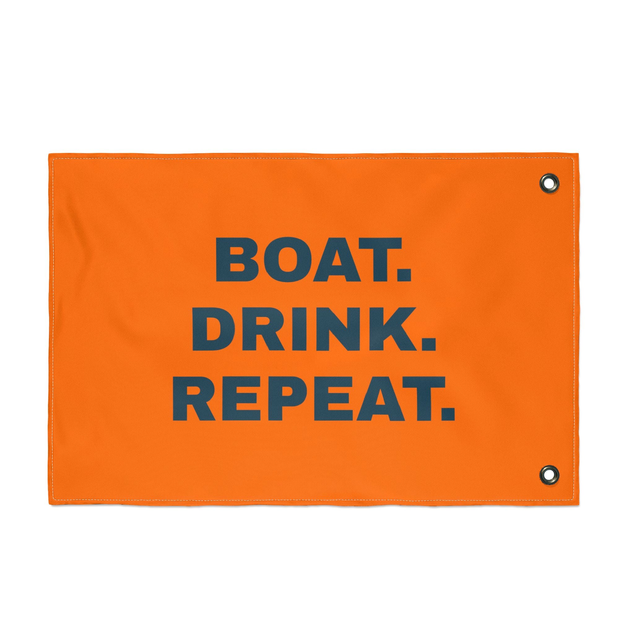 Neon Orange Double-Sided Flag — 'Party Cove' Boat Design & 'Boat. Drink. Repeat.' Flag