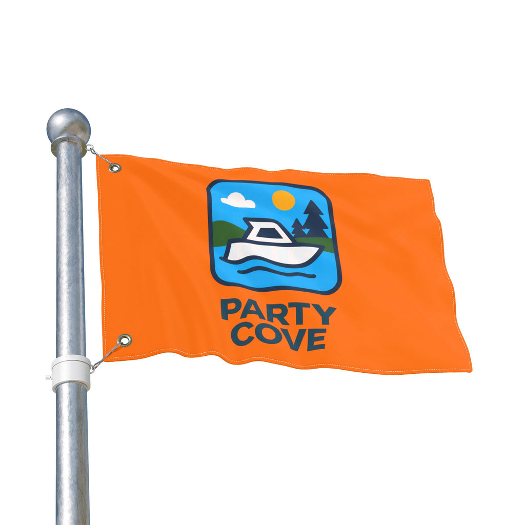 Neon Orange Double-Sided Flag — 'Party Cove' Boat Design & 'Boat. Drink. Repeat.' Flag