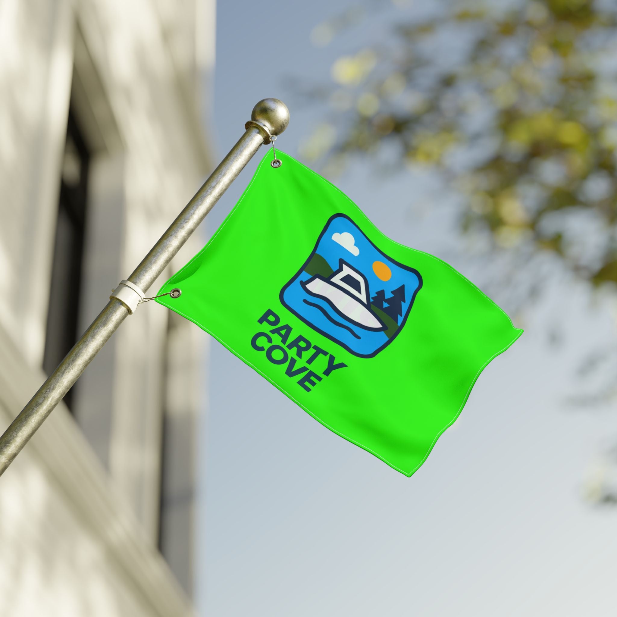 Neon Green Double-Sided Flag — 'Party Cove' Boat Design & 'Boat. Drink. Repeat.' Flag