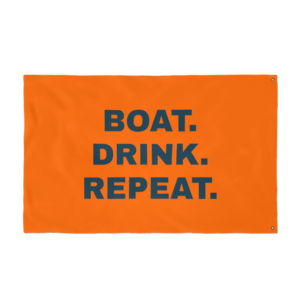 Neon Orange Double-Sided Flag — 'Party Cove' Boat Design & 'Boat. Drink. Repeat.' Flag