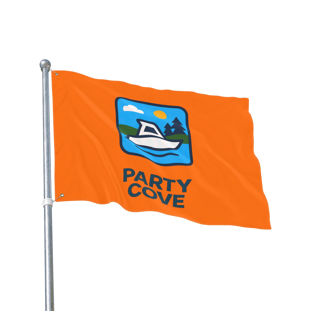 Neon Orange Double-Sided Flag — 'Party Cove' Boat Design & 'Boat. Drink. Repeat.' Flag