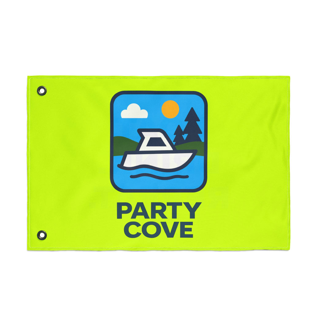 Neon Yellow Double-Sided Flag — 'Party Cove' Boat Design & 'Boat. Drink. Repeat.' Flag