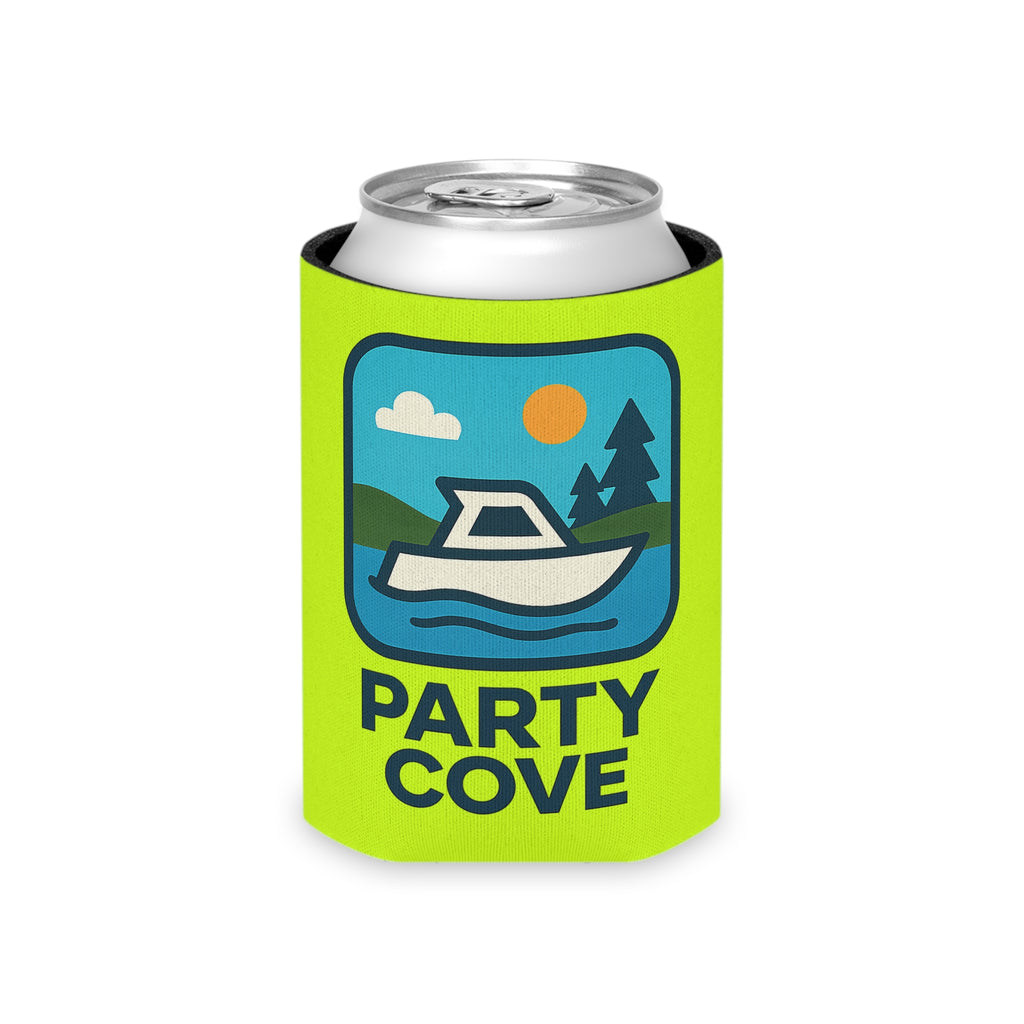 Neon Yellow Can Cooler - 'Party Cove' Boat Drink Koozie (Boat. Drink. Repeat.)