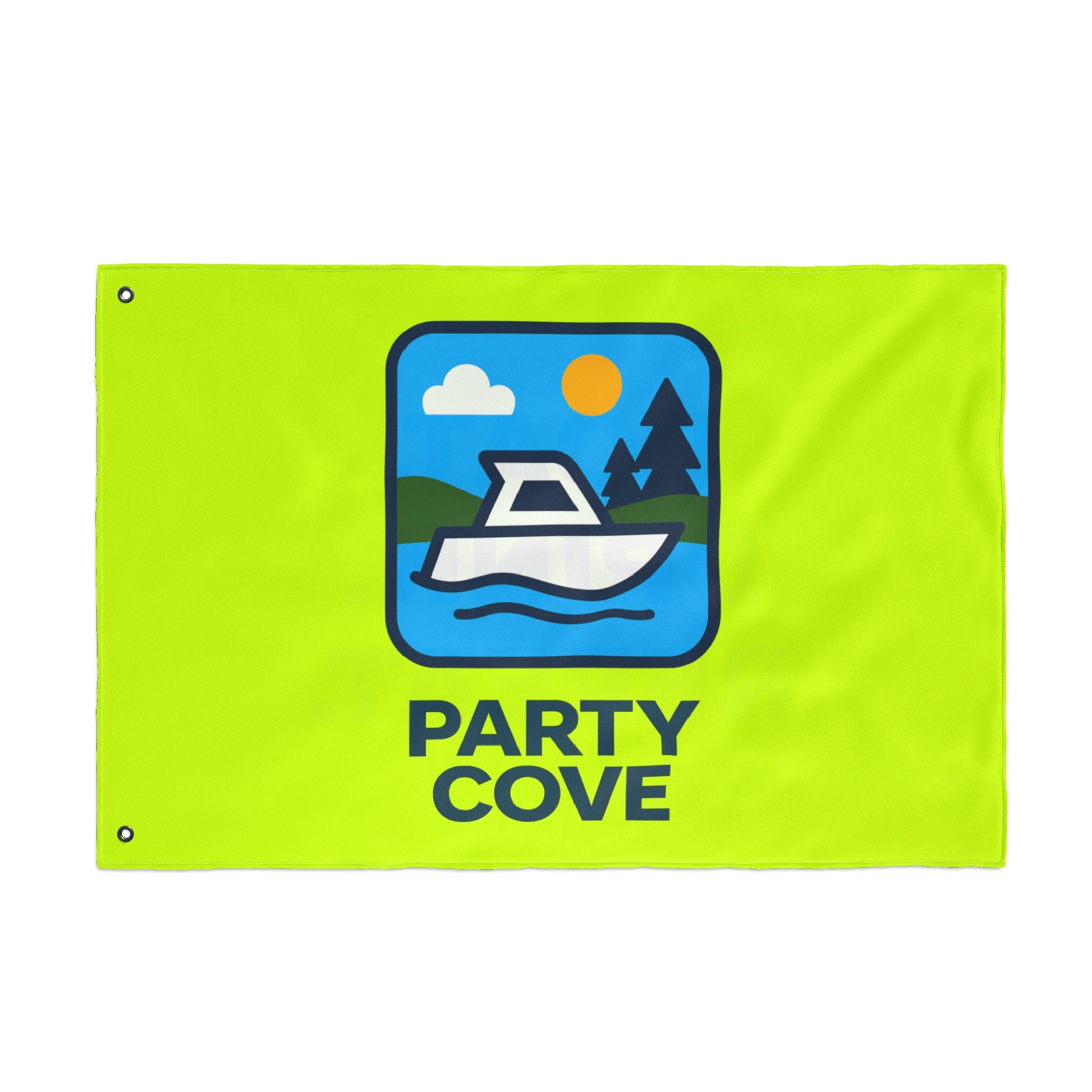 Neon Yellow Double-Sided Flag — 'Party Cove' Boat Design & 'Boat. Drink. Repeat.' Flag