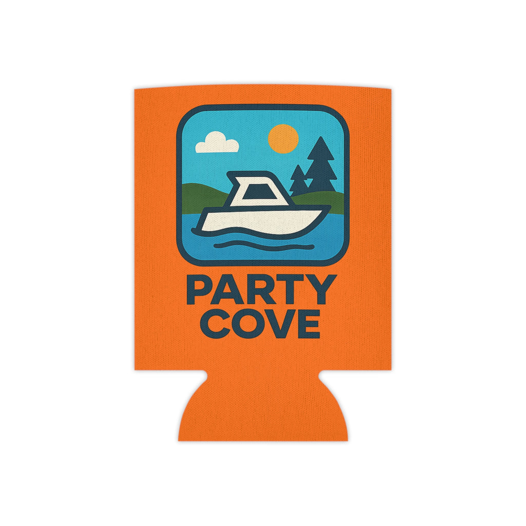 Neon Orange Party Can Cooler - 'Party Cove' Boat Drink Koozie (Boat. Drink. Repeat.)