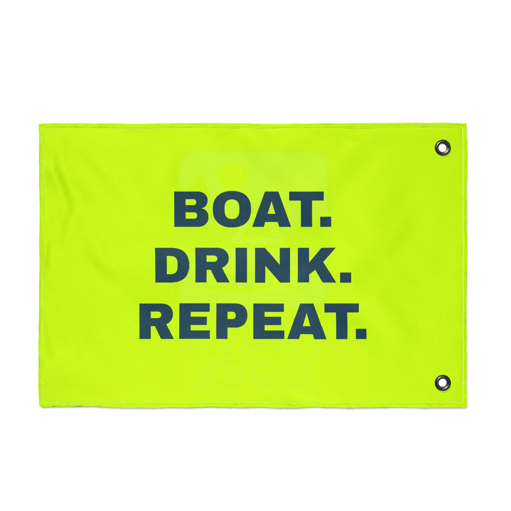Neon Yellow Double-Sided Flag — 'Party Cove' Boat Design & 'Boat. Drink. Repeat.' Flag