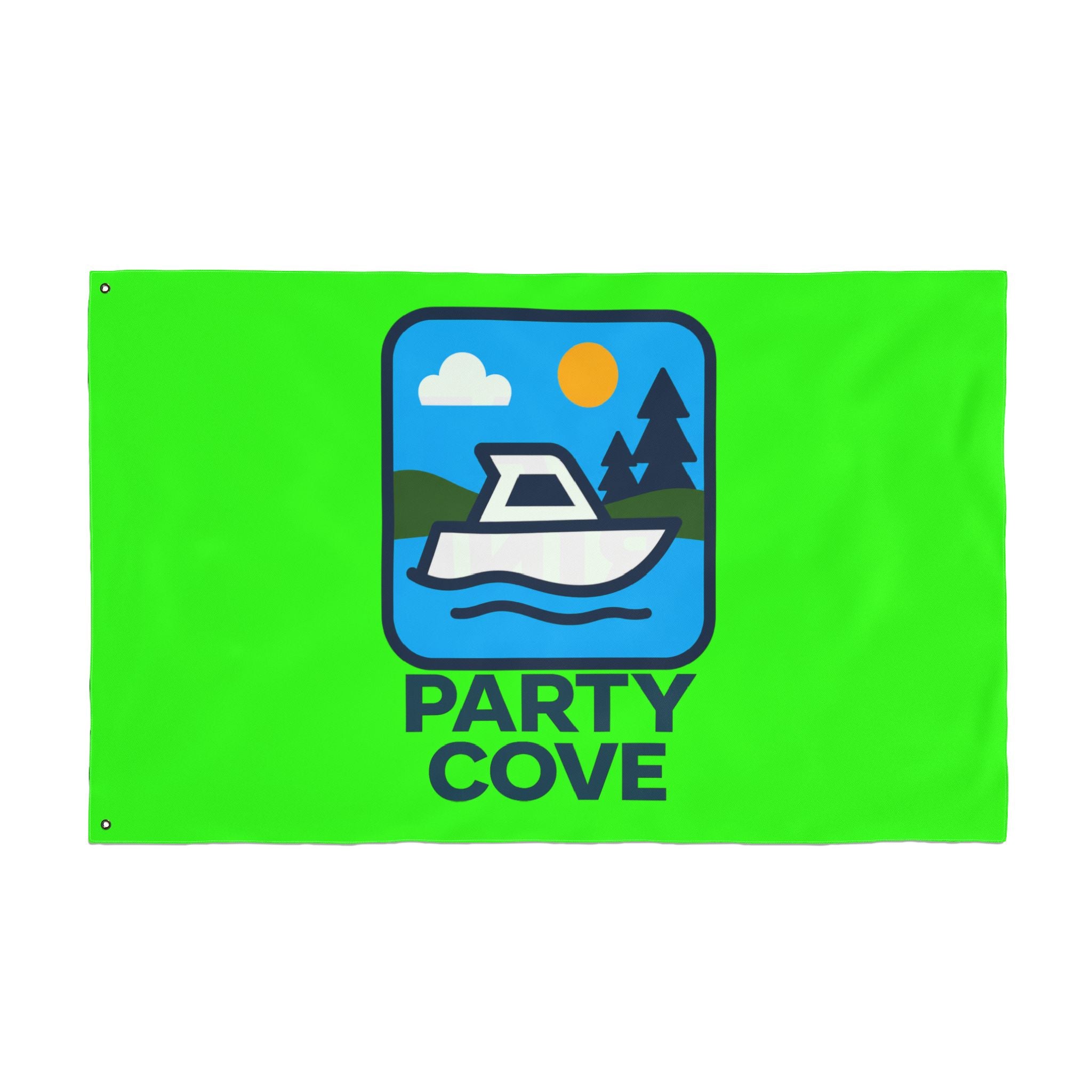 Neon Green Double-Sided Flag — 'Party Cove' Boat Design & 'Boat. Drink. Repeat.' Flag