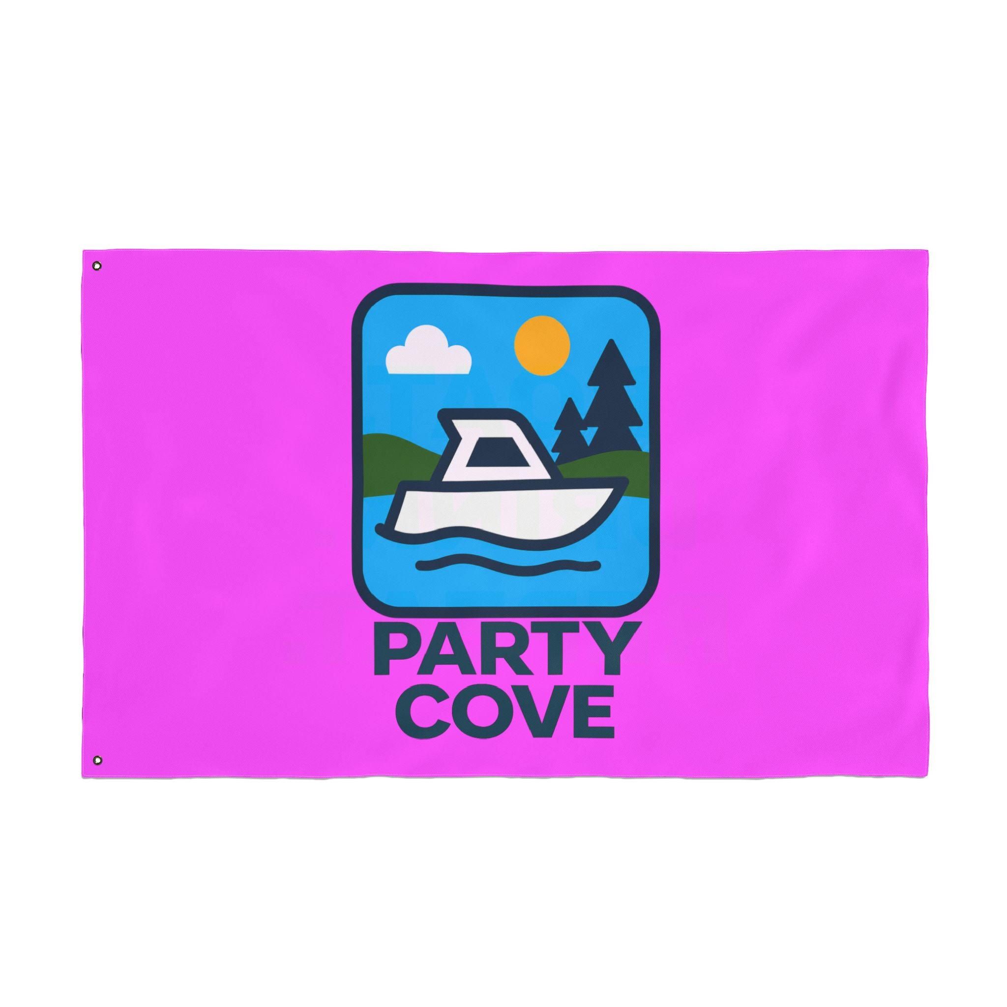 Neon Pink Double-Sided Flag — 'Party Cove' Boat Design & 'Boat. Drink. Repeat.' Flag