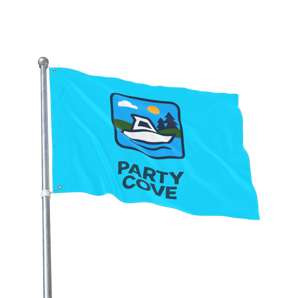 Neon Blue Double-Sided Flag — 'Party Cove' Boat Design & 'Boat. Drink. Repeat.' Flag