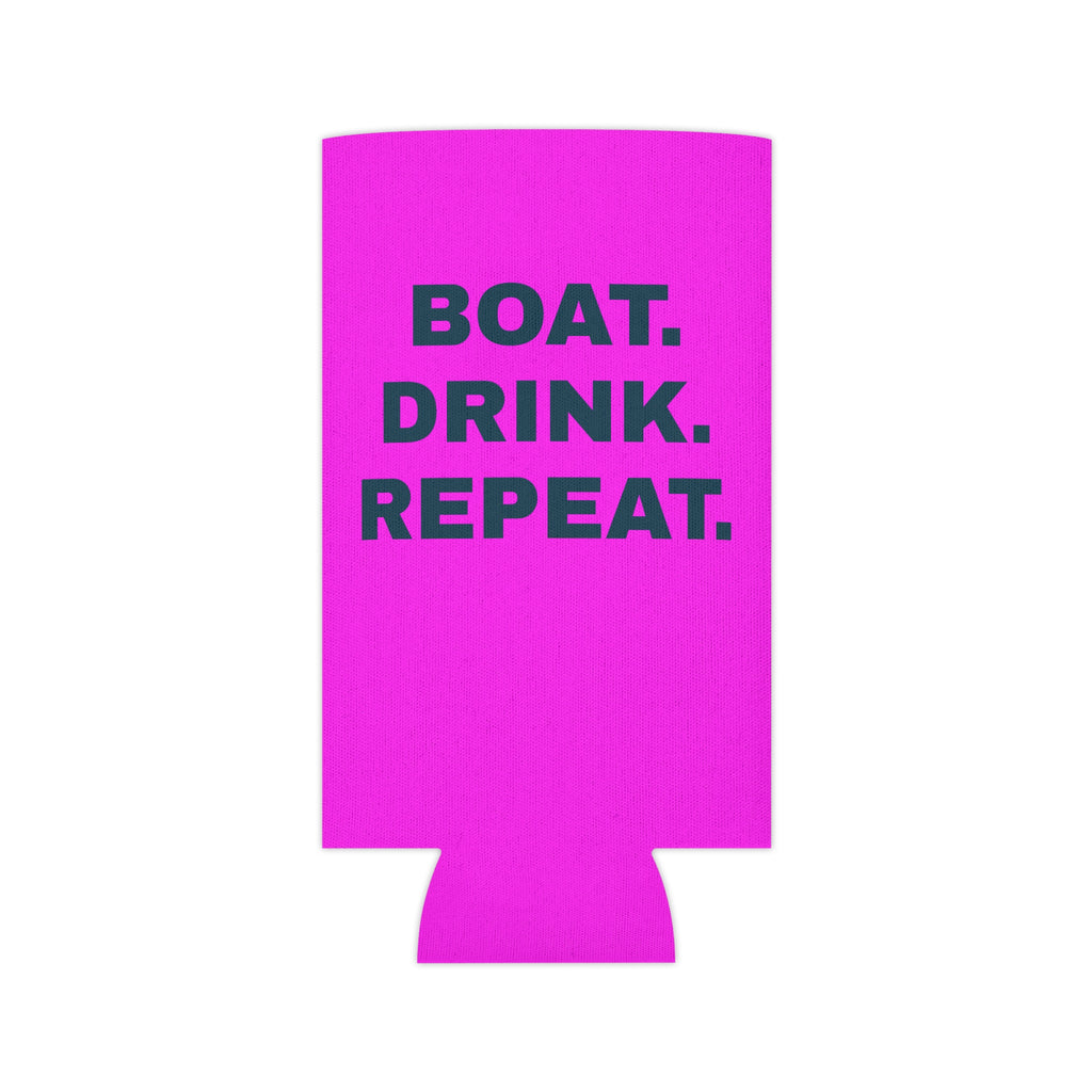 Neon Pink Can Cooler - 'Party Cove' Boat Drink Koozie (Boat. Drink. Repeat.)
