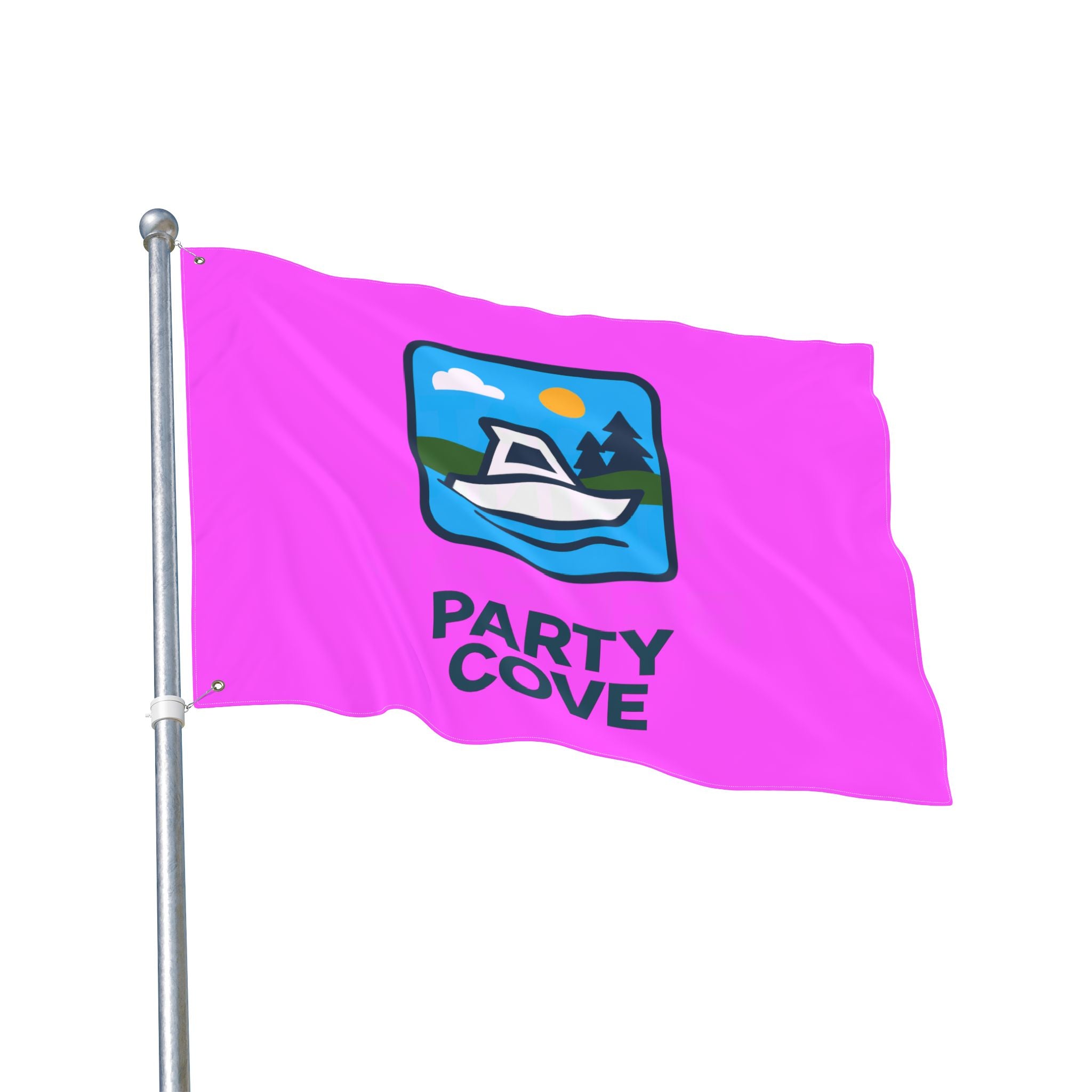 Neon Pink Double-Sided Flag — 'Party Cove' Boat Design & 'Boat. Drink. Repeat.' Flag