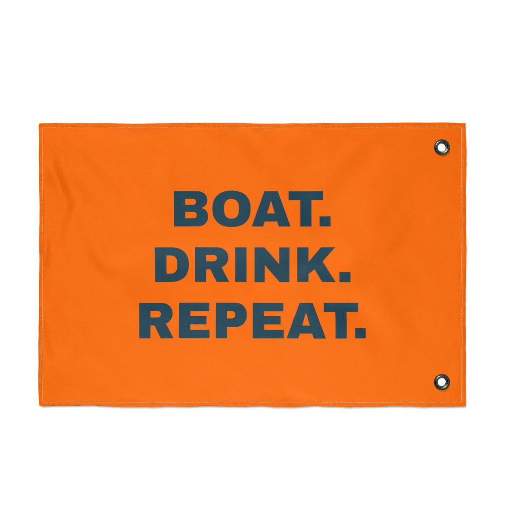 Neon Orange Double-Sided Flag — 'Party Cove' Boat Design & 'Boat. Drink. Repeat.' Flag
