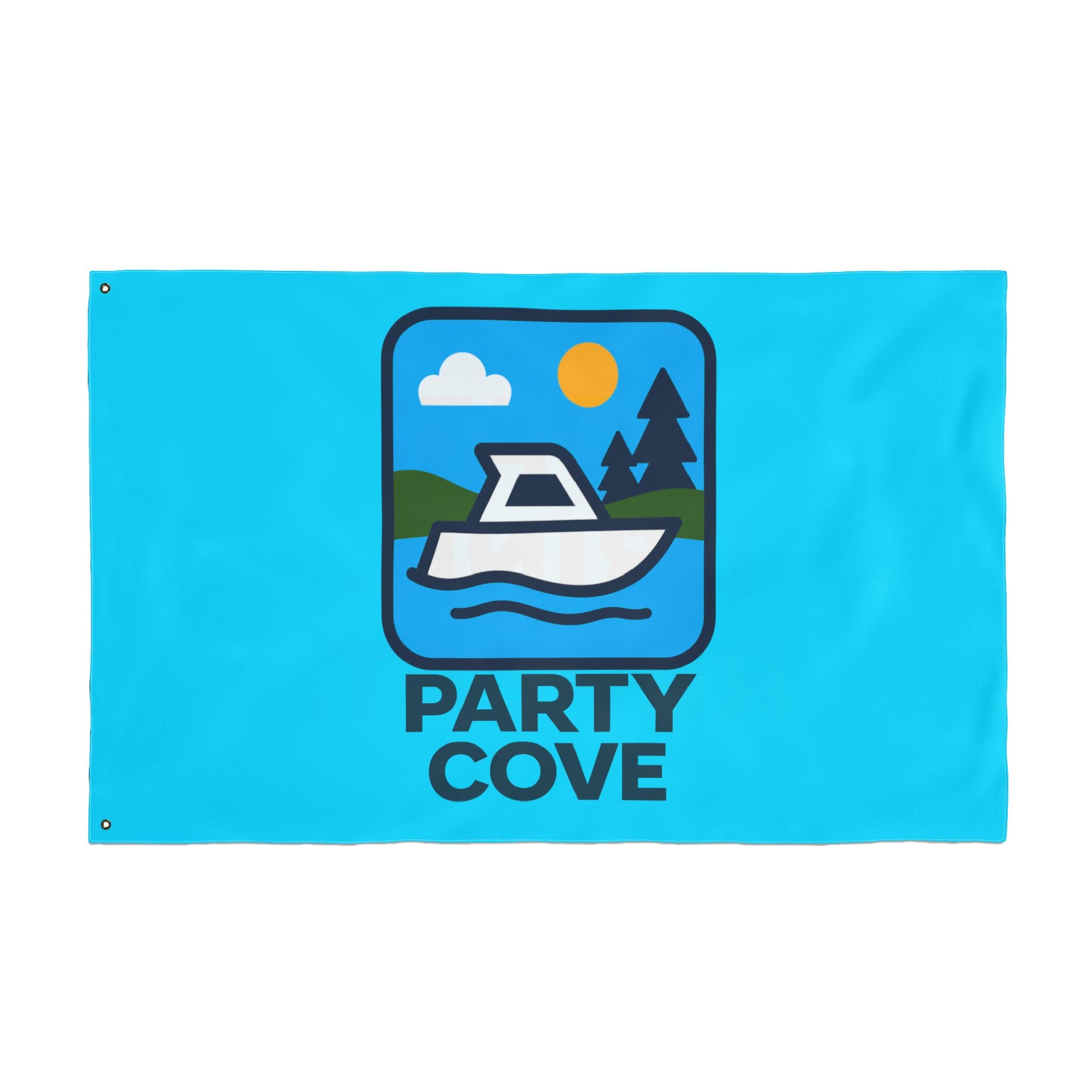 Neon Blue Double-Sided Flag — 'Party Cove' Boat Design & 'Boat. Drink. Repeat.' Flag