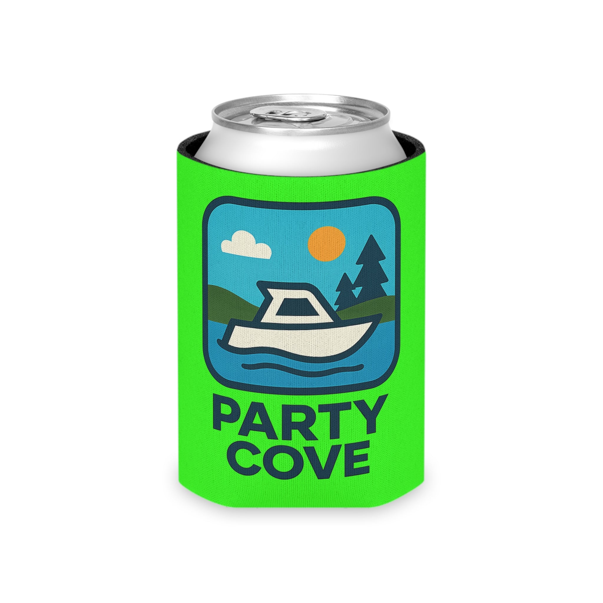 Neon Party Can Cooler - 'Party Cove' Boat Drink Koozie (Boat. Drink. Repeat.)