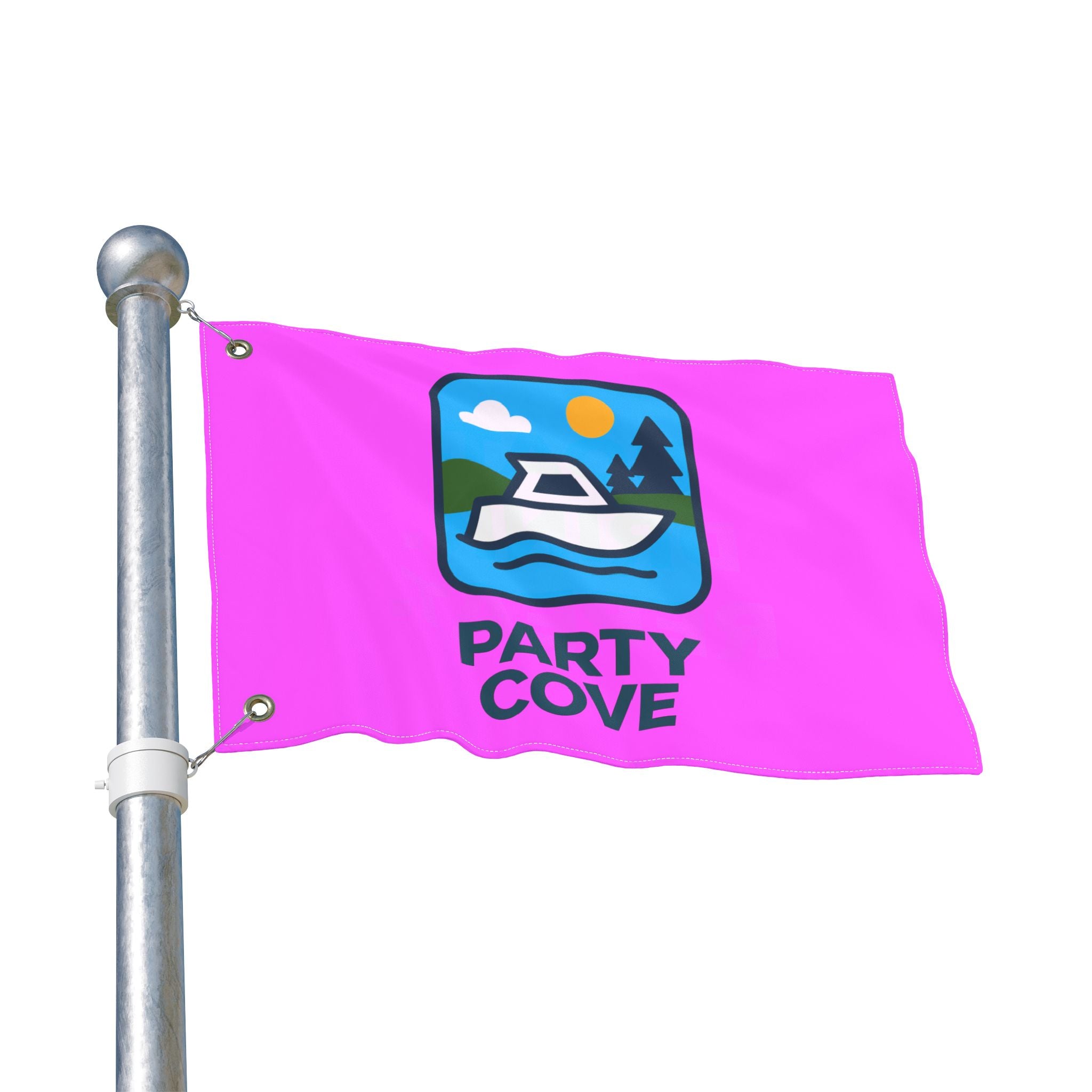 Neon Pink Double-Sided Flag — 'Party Cove' Boat Design & 'Boat. Drink. Repeat.' Flag