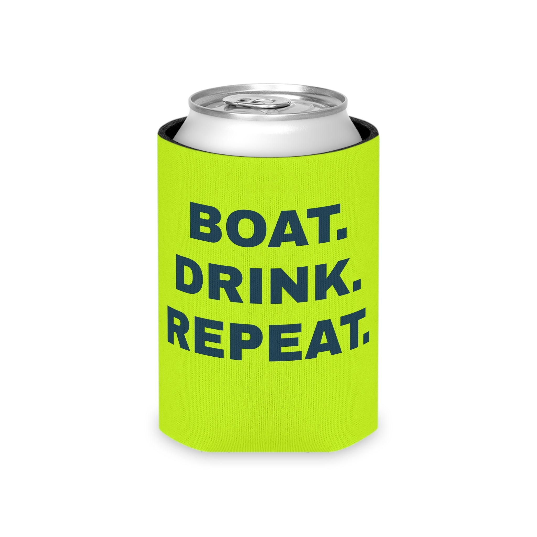 Neon Yellow Can Cooler - 'Party Cove' Boat Drink Koozie (Boat. Drink. Repeat.)