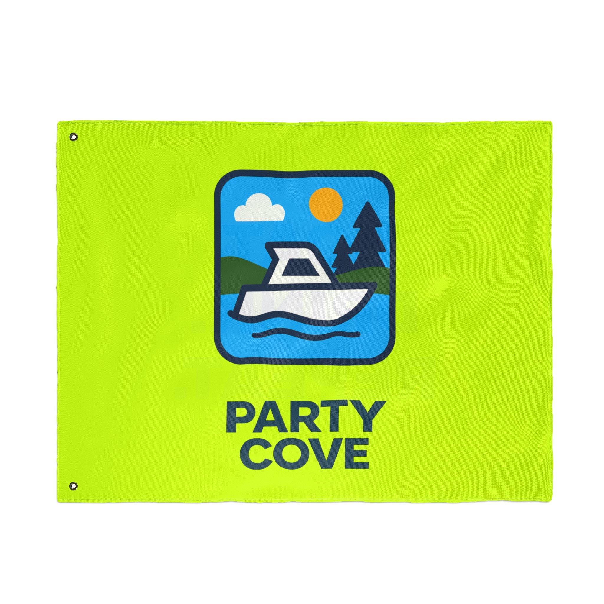 Neon Yellow Double-Sided Flag — 'Party Cove' Boat Design & 'Boat. Drink. Repeat.' Flag