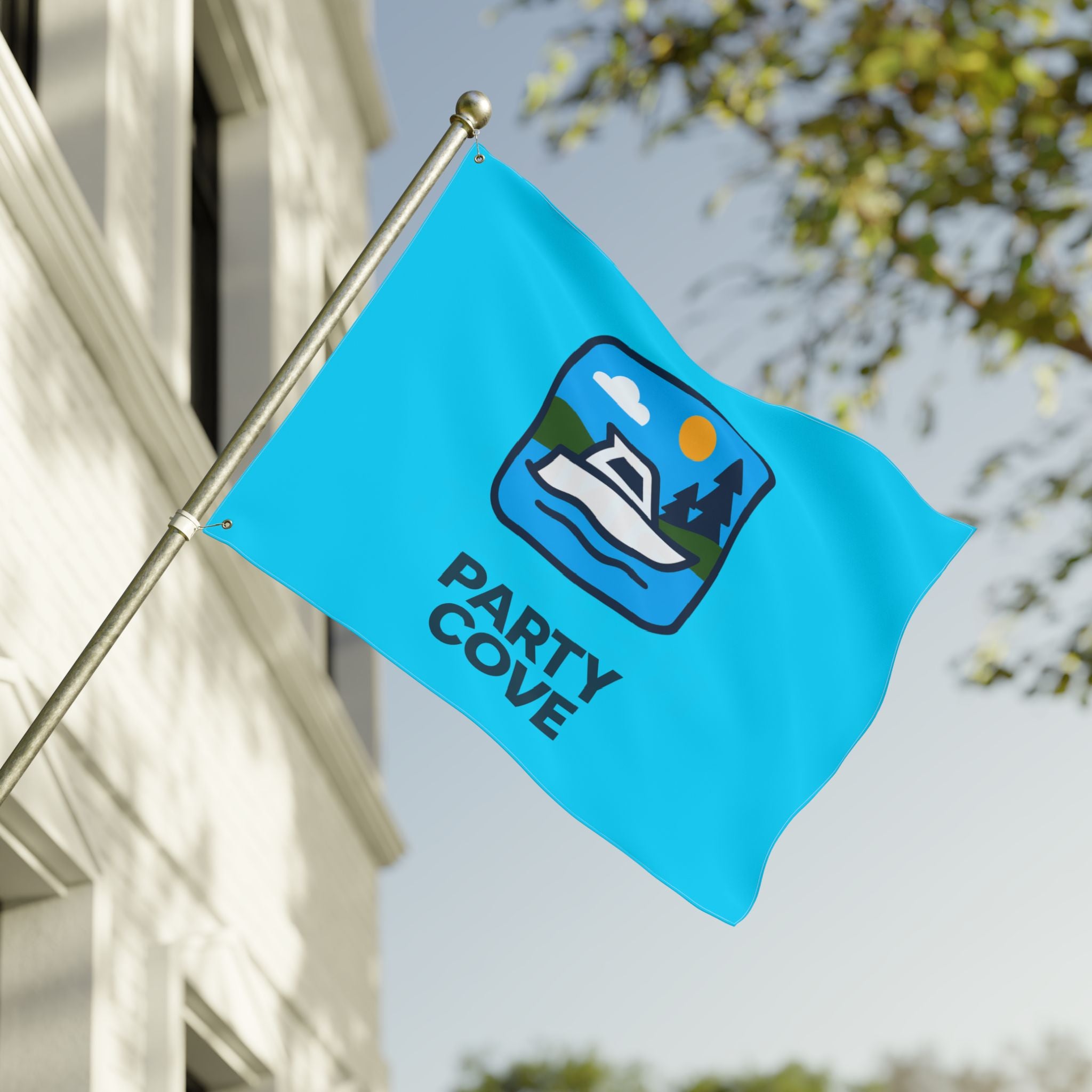Neon Blue Double-Sided Flag — 'Party Cove' Boat Design & 'Boat. Drink. Repeat.' Flag
