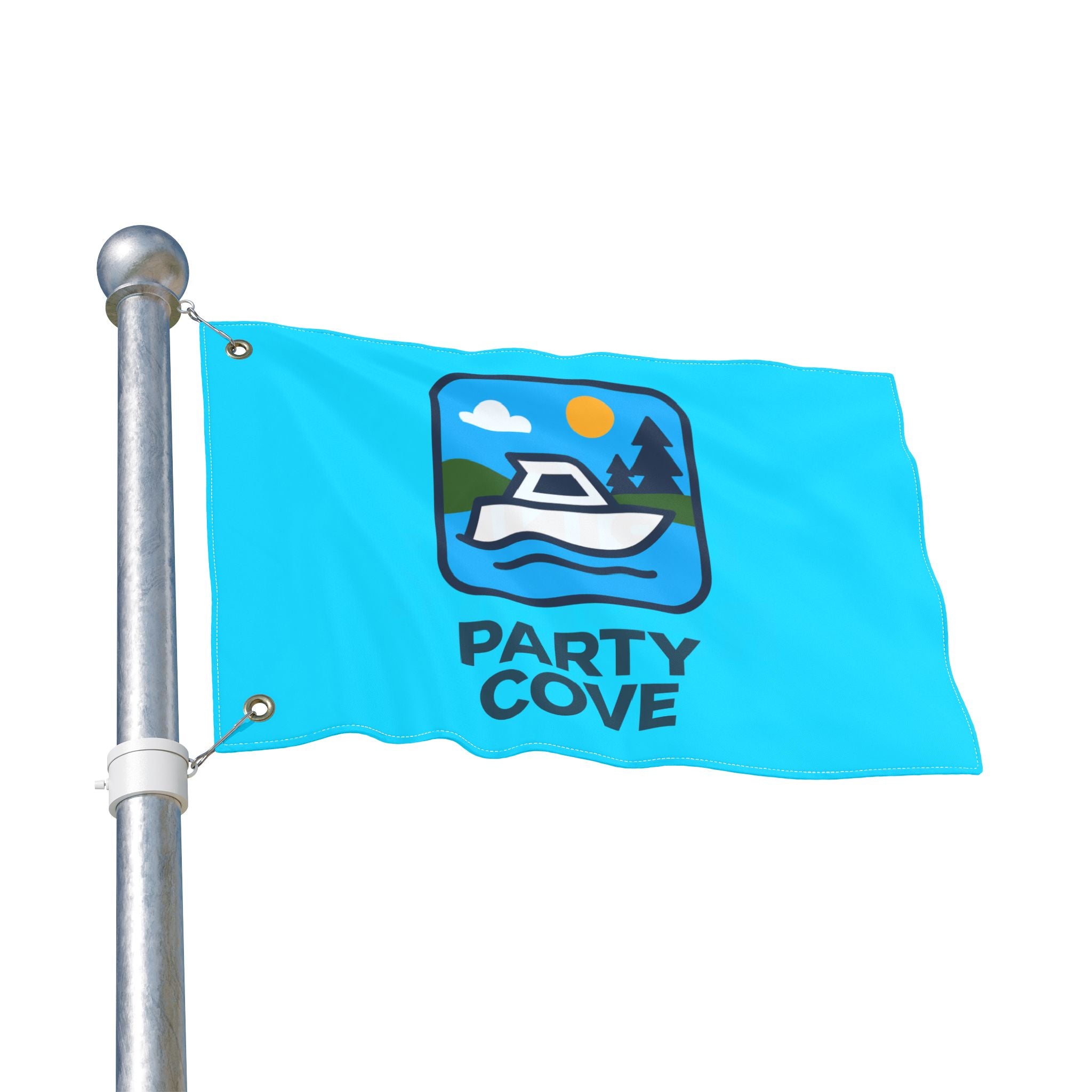 Neon Blue Double-Sided Flag — 'Party Cove' Boat Design & 'Boat. Drink. Repeat.' Flag