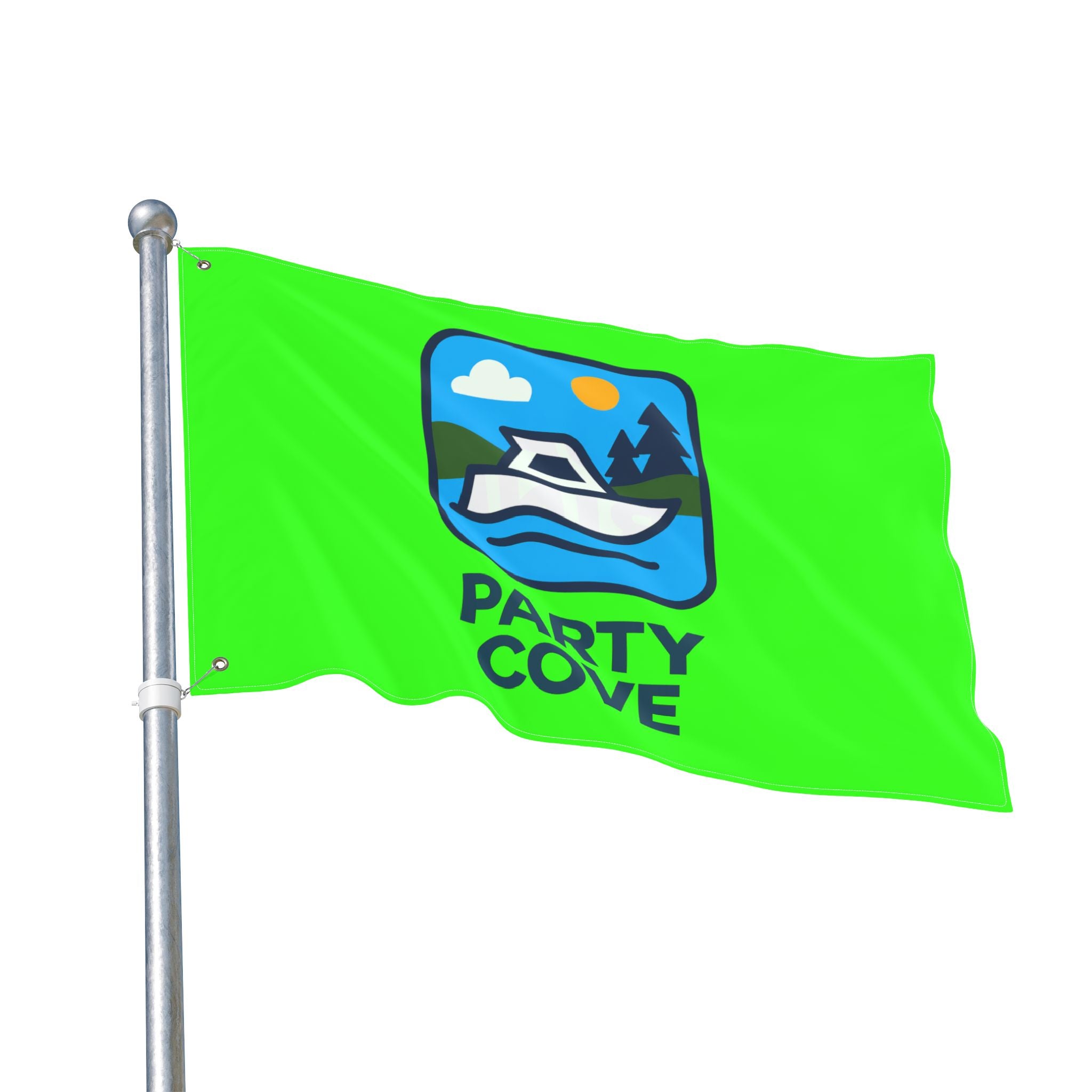 Neon Green Double-Sided Flag — 'Party Cove' Boat Design & 'Boat. Drink. Repeat.' Flag