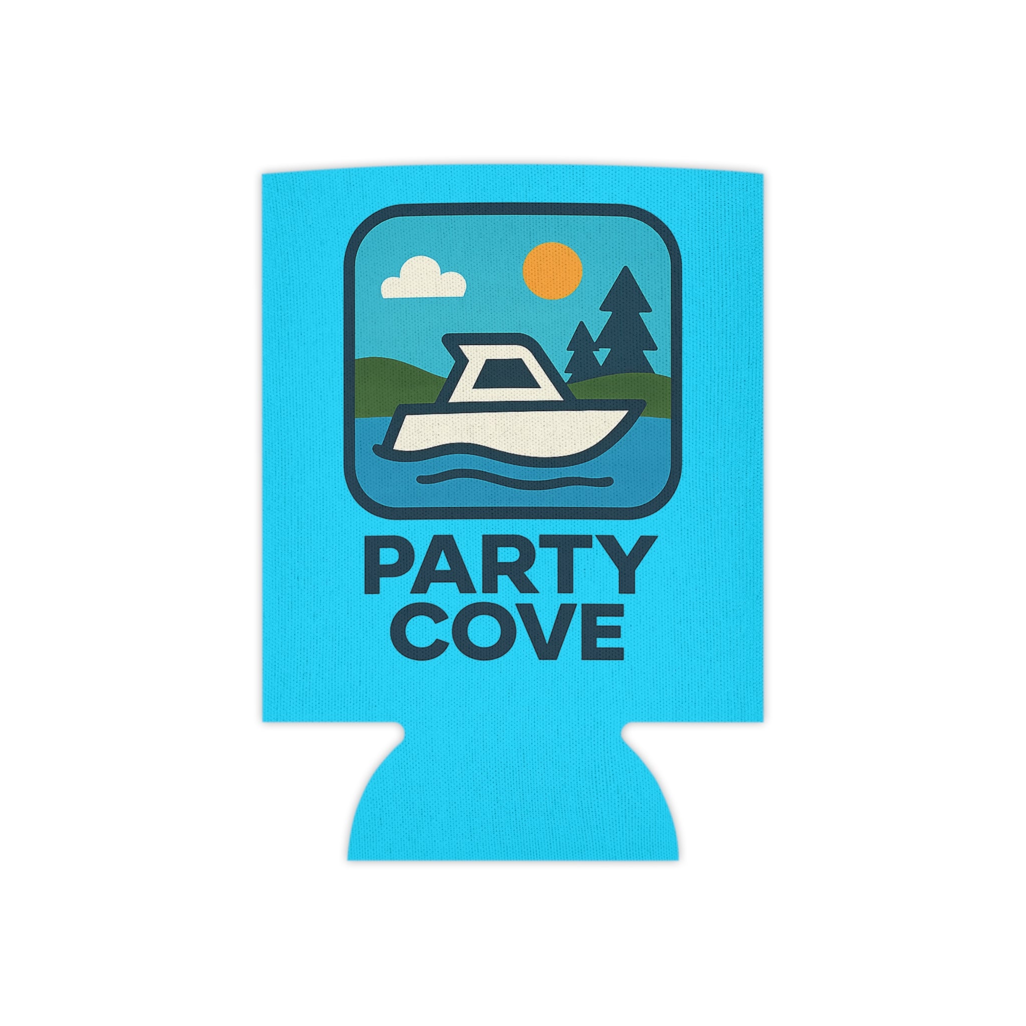 Neon Blue Can Cooler - 'Party Cove' Boat Drink Koozie (Boat. Drink. Repeat.)