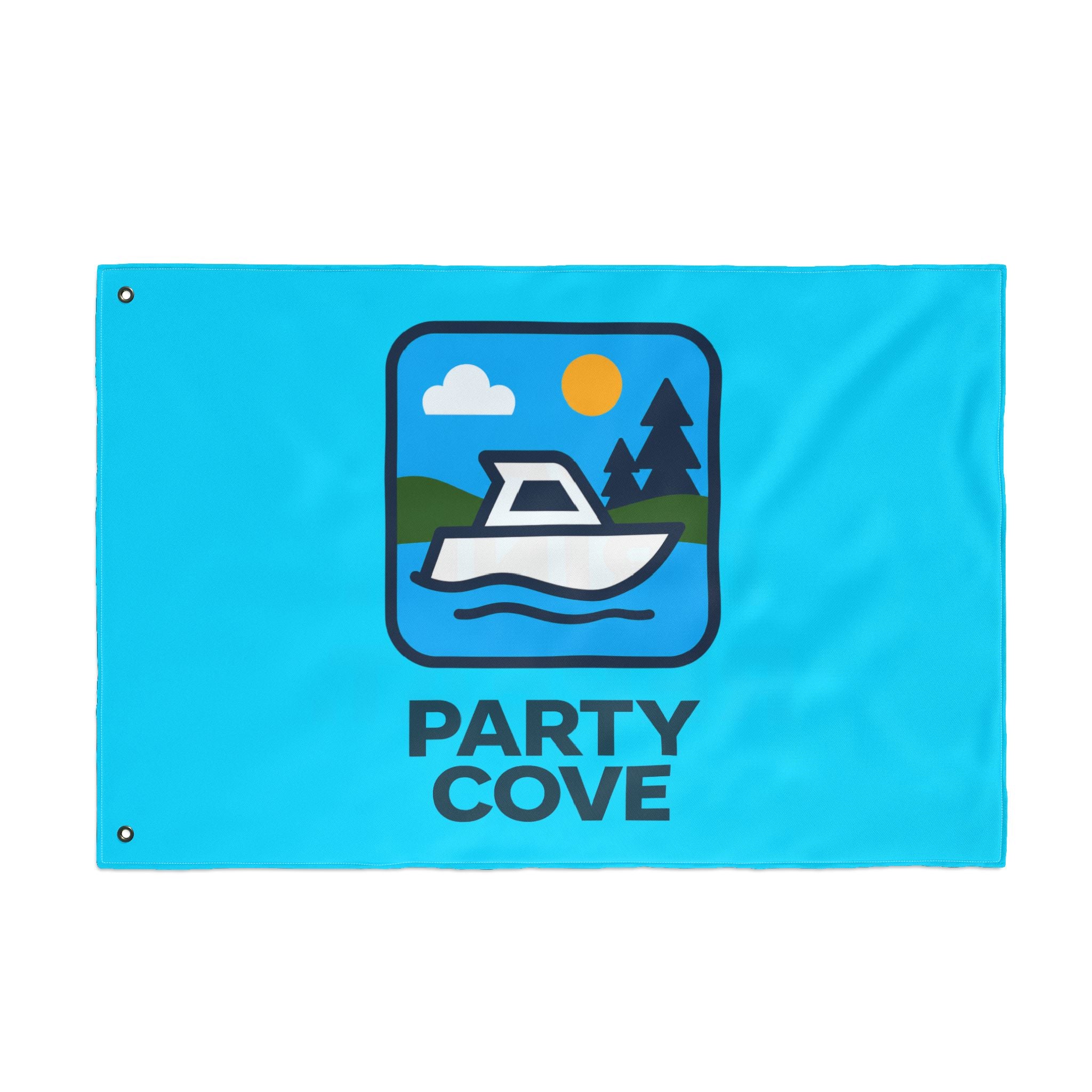 Neon Blue Double-Sided Flag — 'Party Cove' Boat Design & 'Boat. Drink. Repeat.' Flag