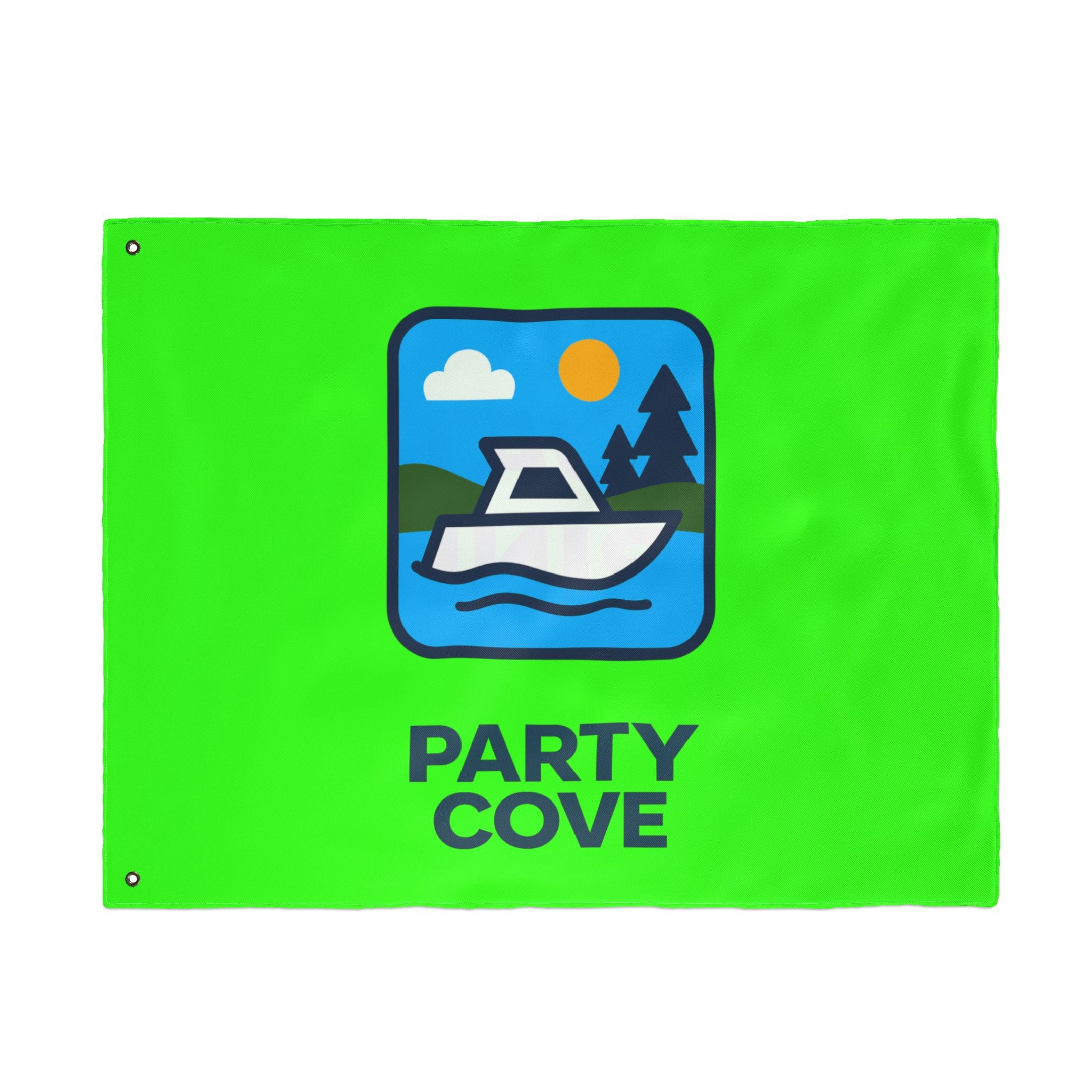 Neon Green Double-Sided Flag — 'Party Cove' Boat Design & 'Boat. Drink. Repeat.' Flag