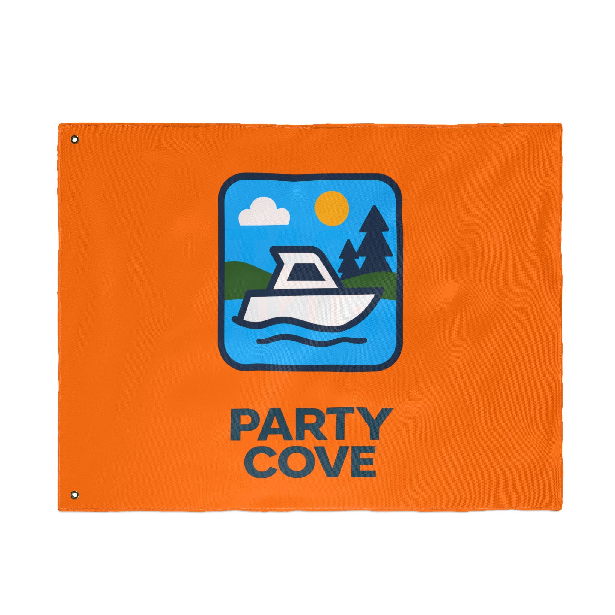 Neon Orange Double-Sided Flag — 'Party Cove' Boat Design & 'Boat. Drink. Repeat.' Flag