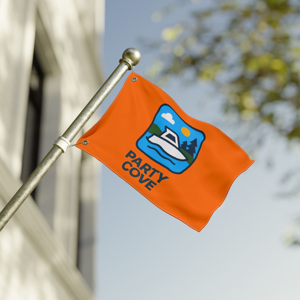 Neon Orange Double-Sided Flag — 'Party Cove' Boat Design & 'Boat. Drink. Repeat.' Flag