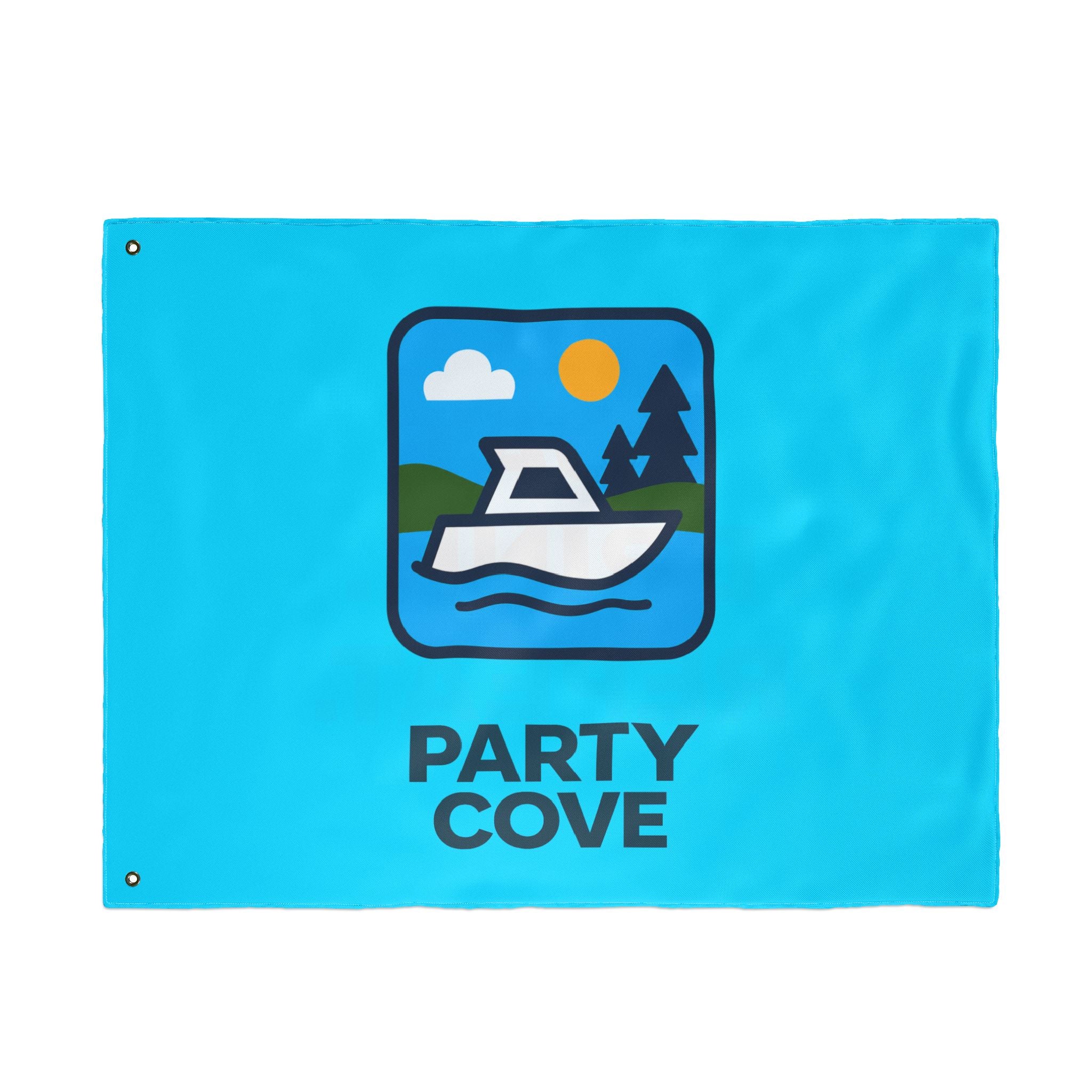 Neon Blue Double-Sided Flag — 'Party Cove' Boat Design & 'Boat. Drink. Repeat.' Flag