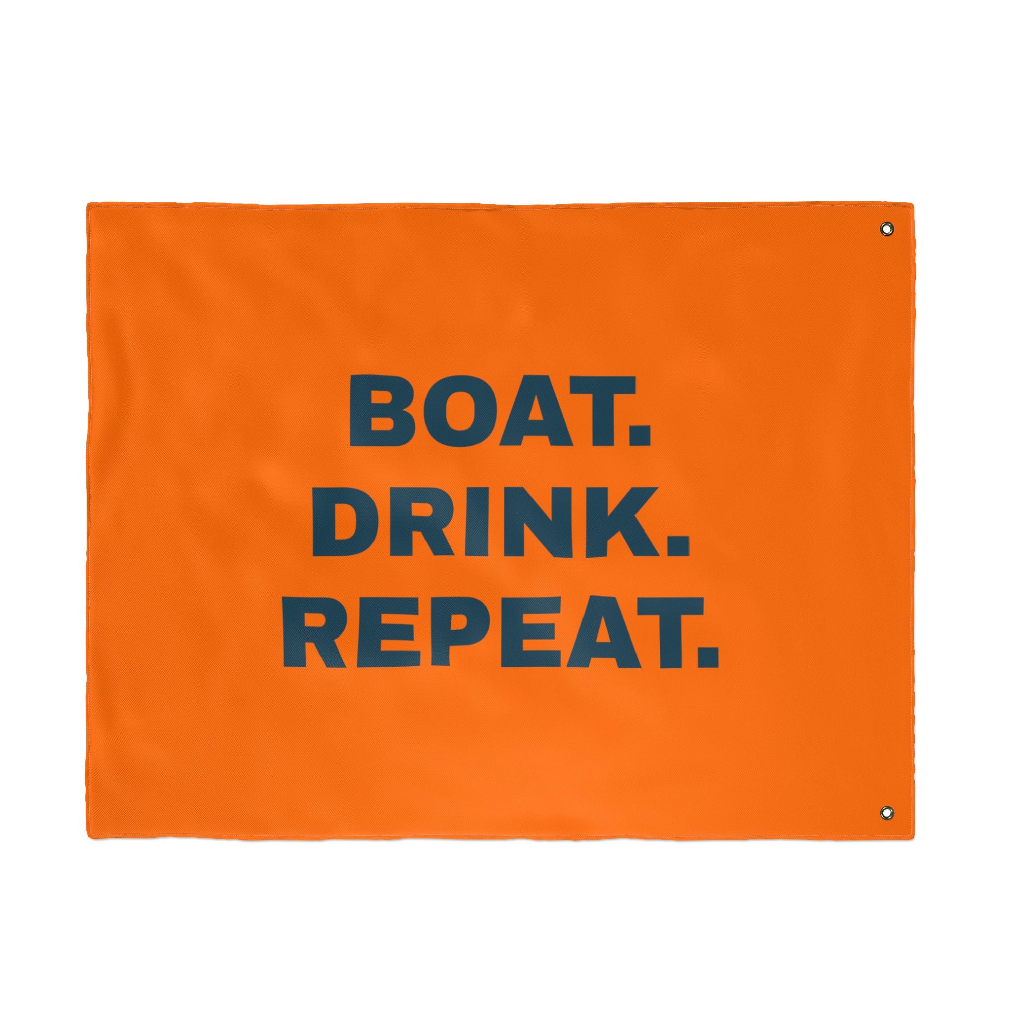 Neon Orange Double-Sided Flag — 'Party Cove' Boat Design & 'Boat. Drink. Repeat.' Flag