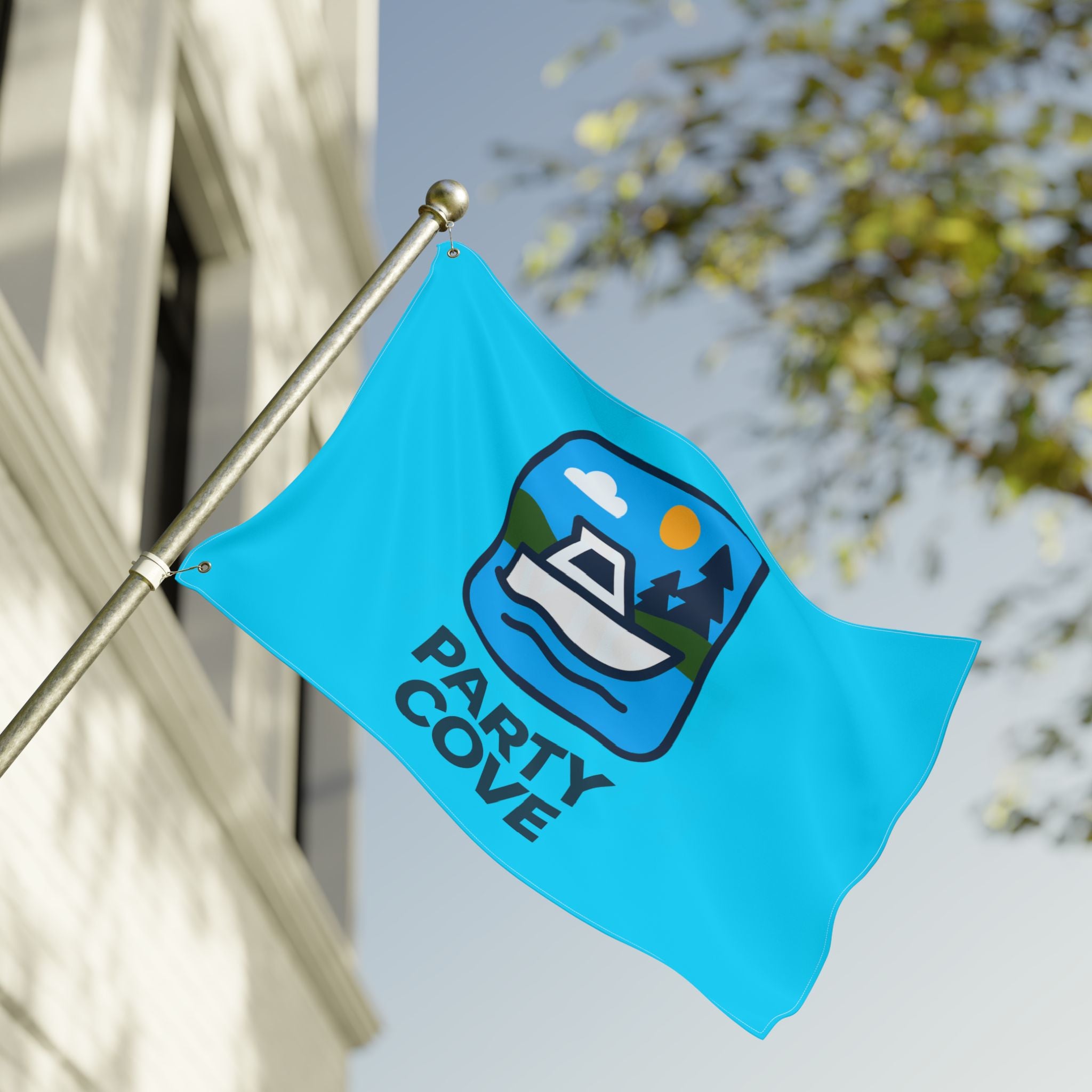 Neon Blue Double-Sided Flag — 'Party Cove' Boat Design & 'Boat. Drink. Repeat.' Flag