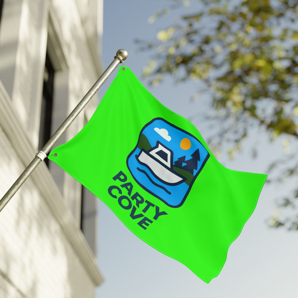 Neon Green Double-Sided Flag — 'Party Cove' Boat Design & 'Boat. Drink. Repeat.' Flag