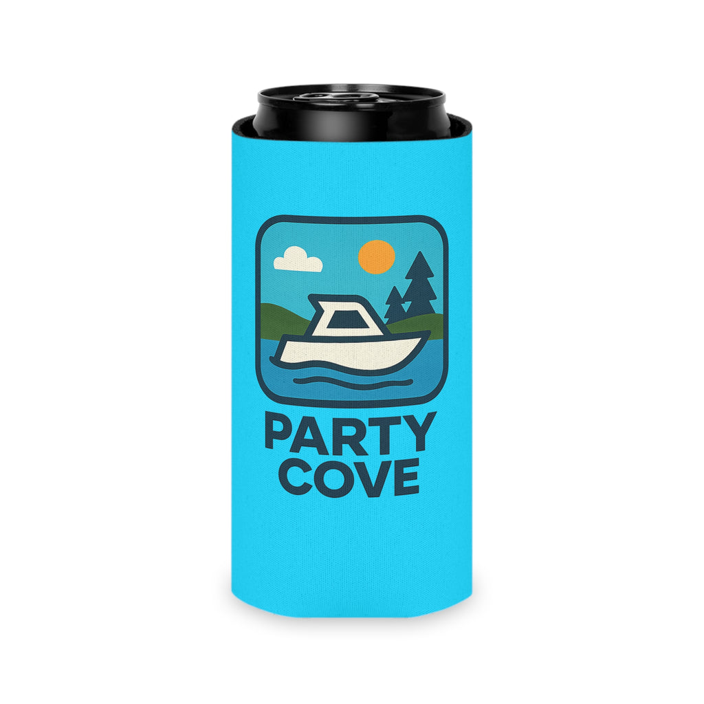 Neon Blue Can Cooler - 'Party Cove' Boat Drink Koozie (Boat. Drink. Repeat.)