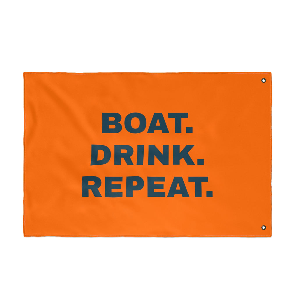 Neon Orange Double-Sided Flag — 'Party Cove' Boat Design & 'Boat. Drink. Repeat.' Flag