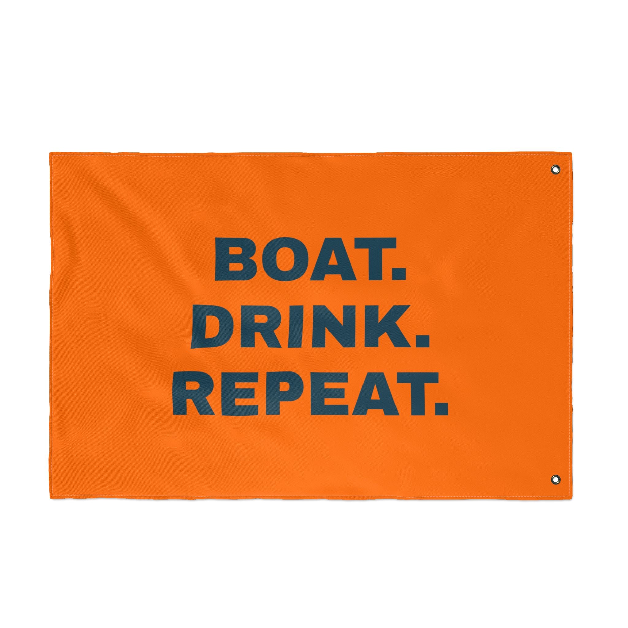 Neon Orange Double-Sided Flag — 'Party Cove' Boat Design & 'Boat. Drink. Repeat.' Flag